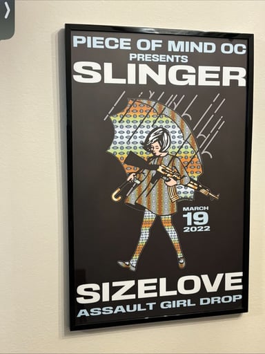 Preview pic of Slinger x steve size love collab poster / print assault girl