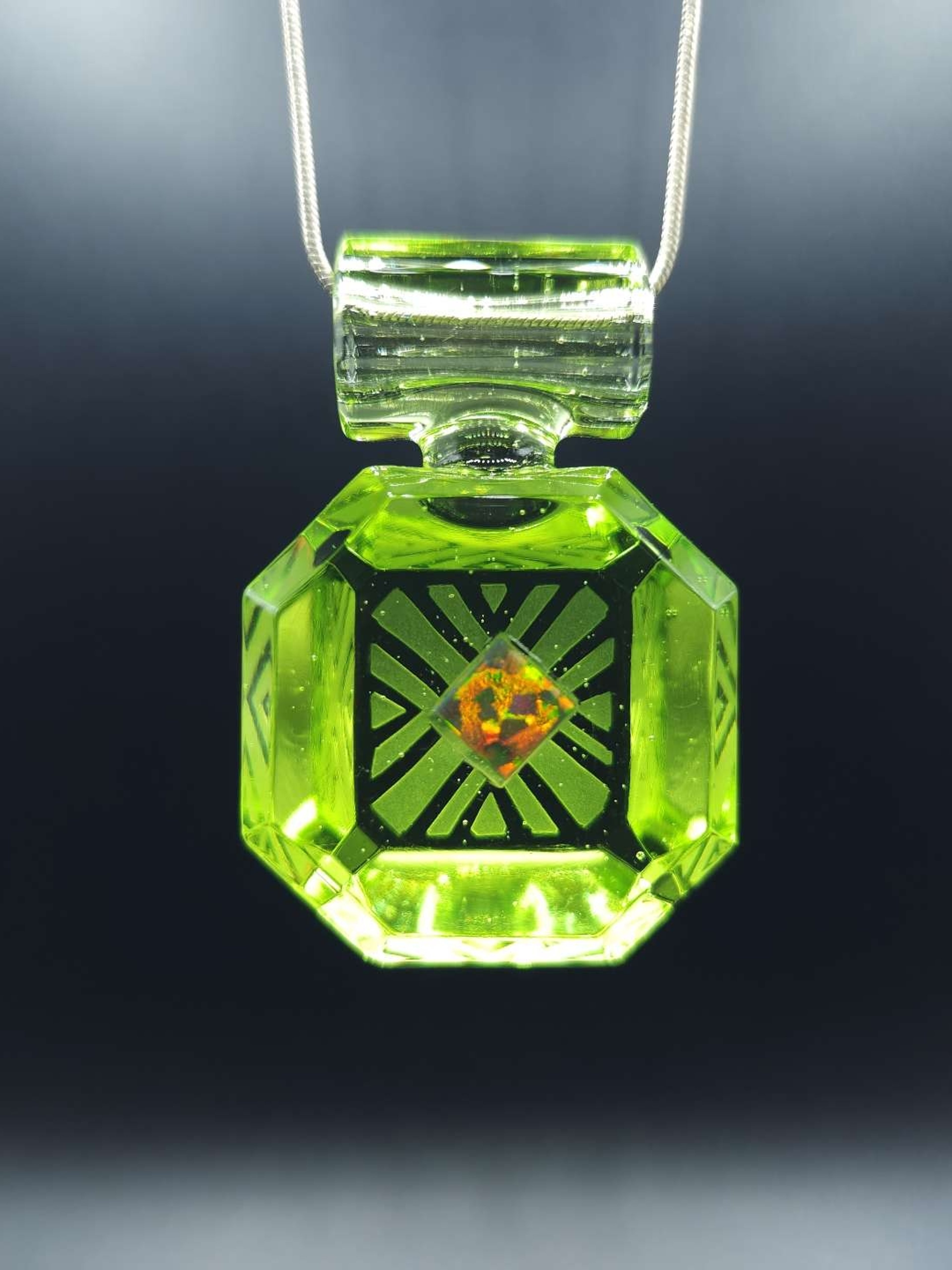 Preview pic of Faceted Sublime Pendant with Inlaid Opal and Sandblasted Pattern