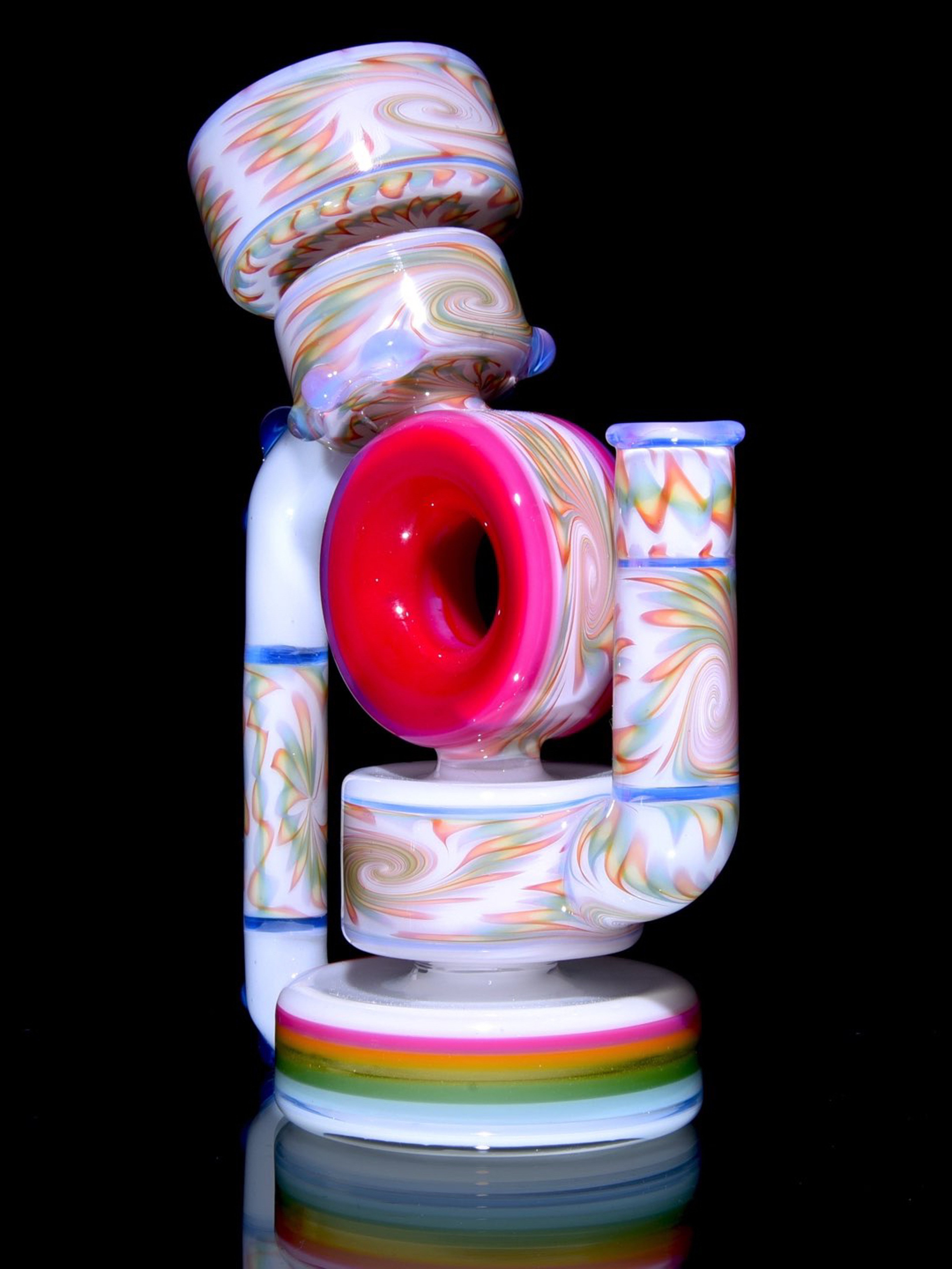 Preview pic of A Real Nobody - Rainbow Latticino Colorform Recycler - White - 10mm Female
