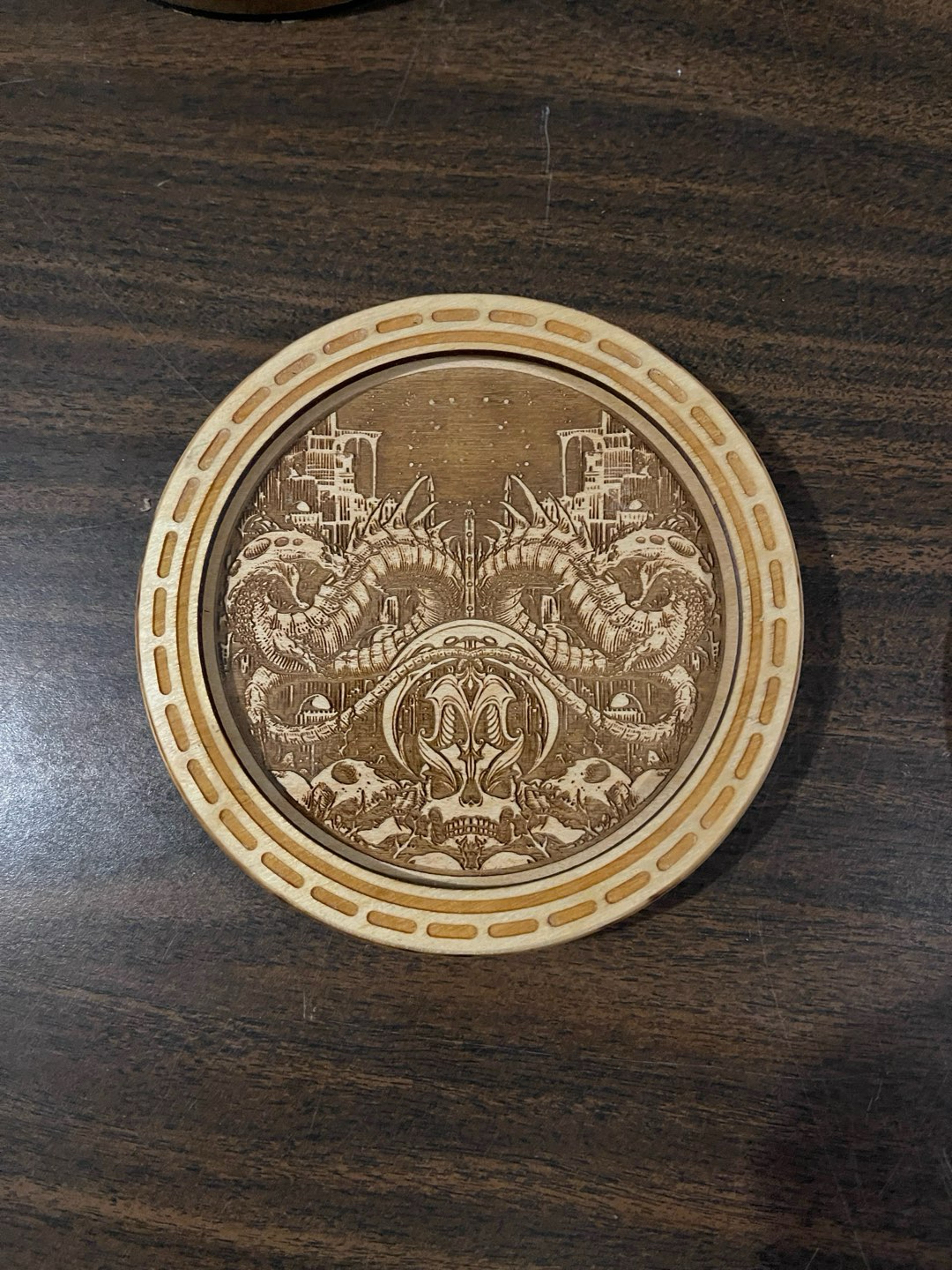 Preview pic of Mothership Wood Coaster w Glass 5inch