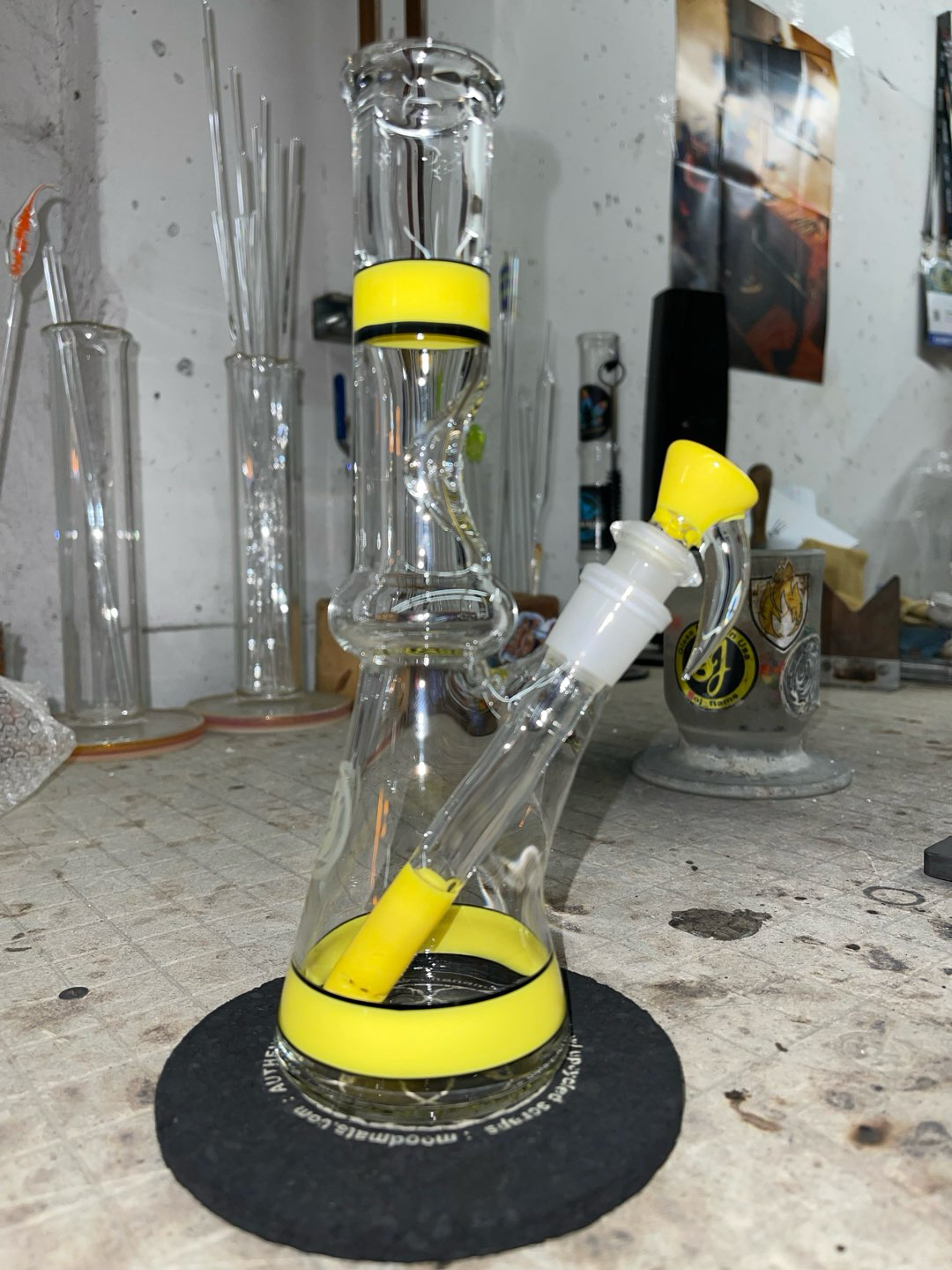 Canary mini beaker 9” tall 14mm 2 holes slide image 0