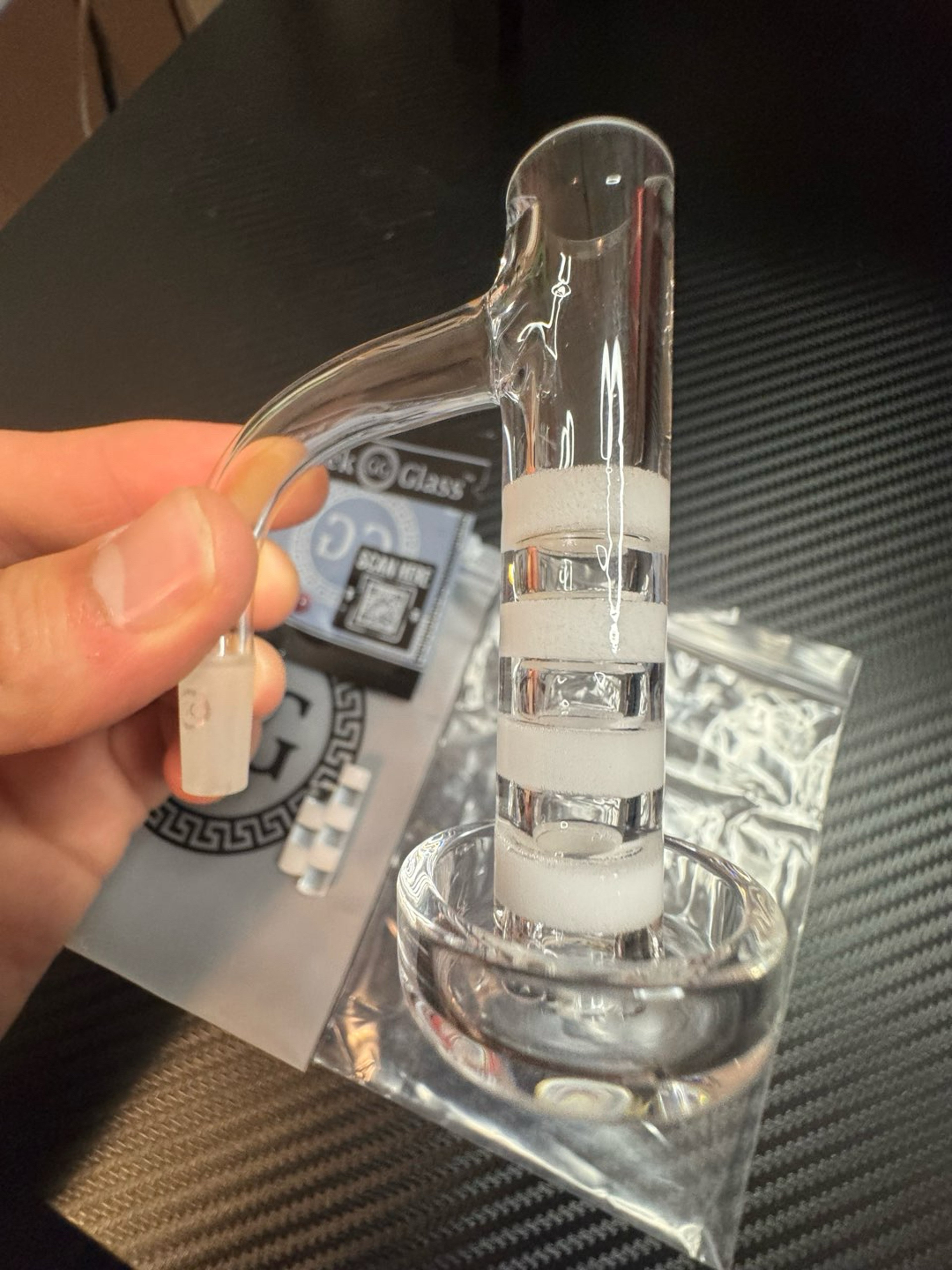 Preview pic of *BRAND NEW*GreekGlass 10mm HQ Zebra Tower Slurper Set + 2 HQ Zebra pillars & Opal Marble top