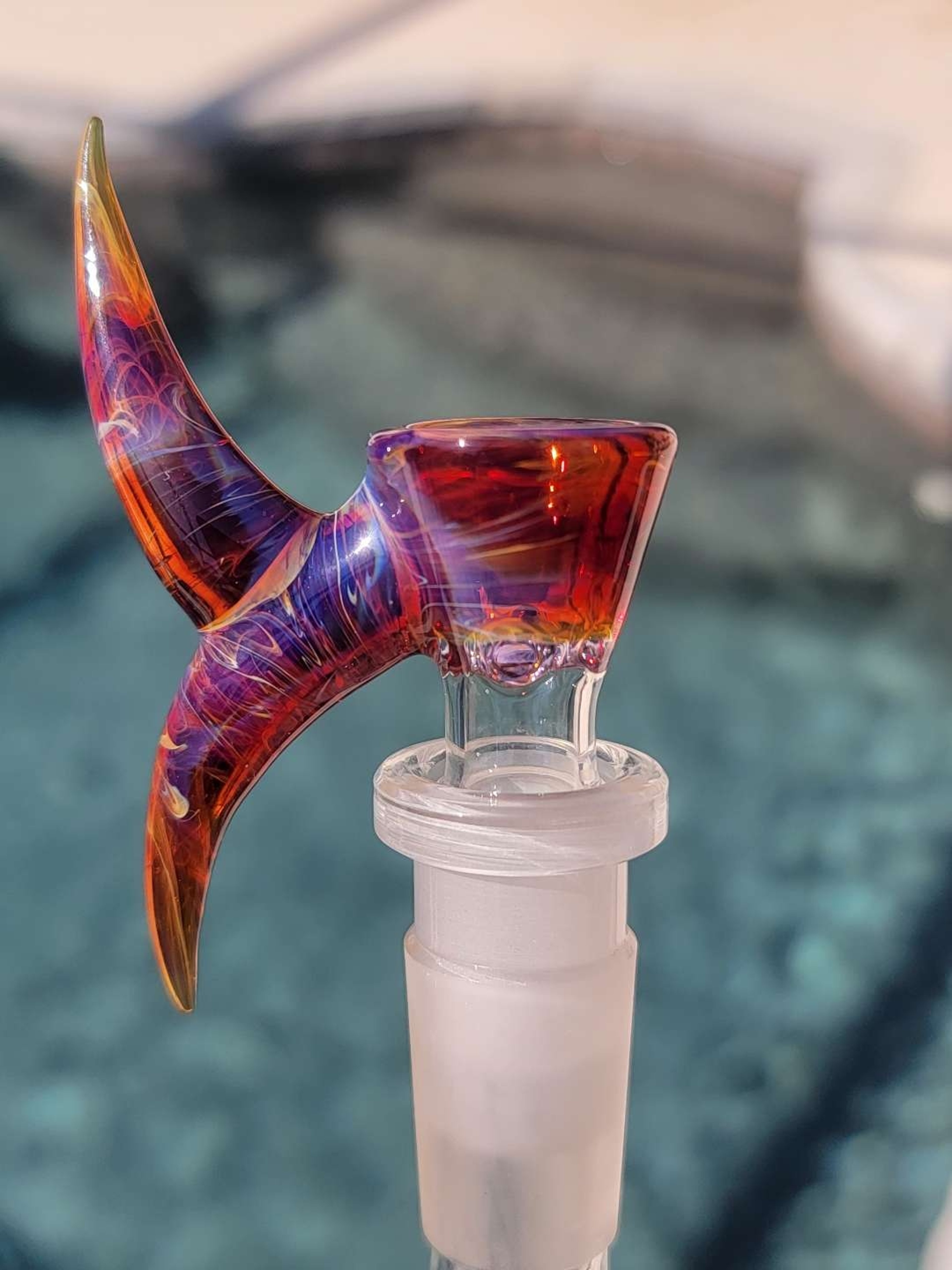 Preview pic of Amber Purple//Purple Amethyst 14mm slide - Double horn-