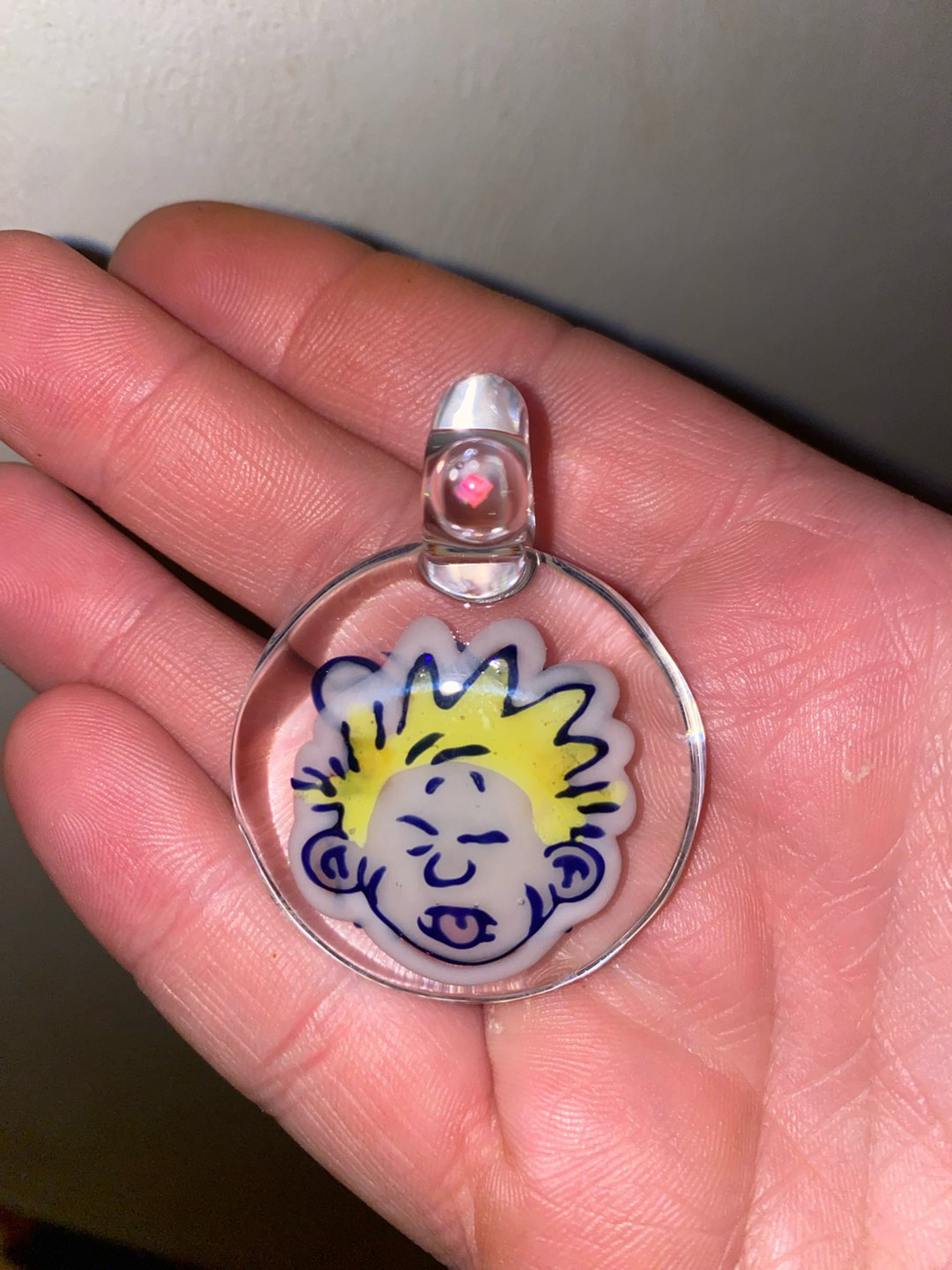 Preview pic of 1/1 Double Sided Calvin & Hobbes Disc Flip Pendant
