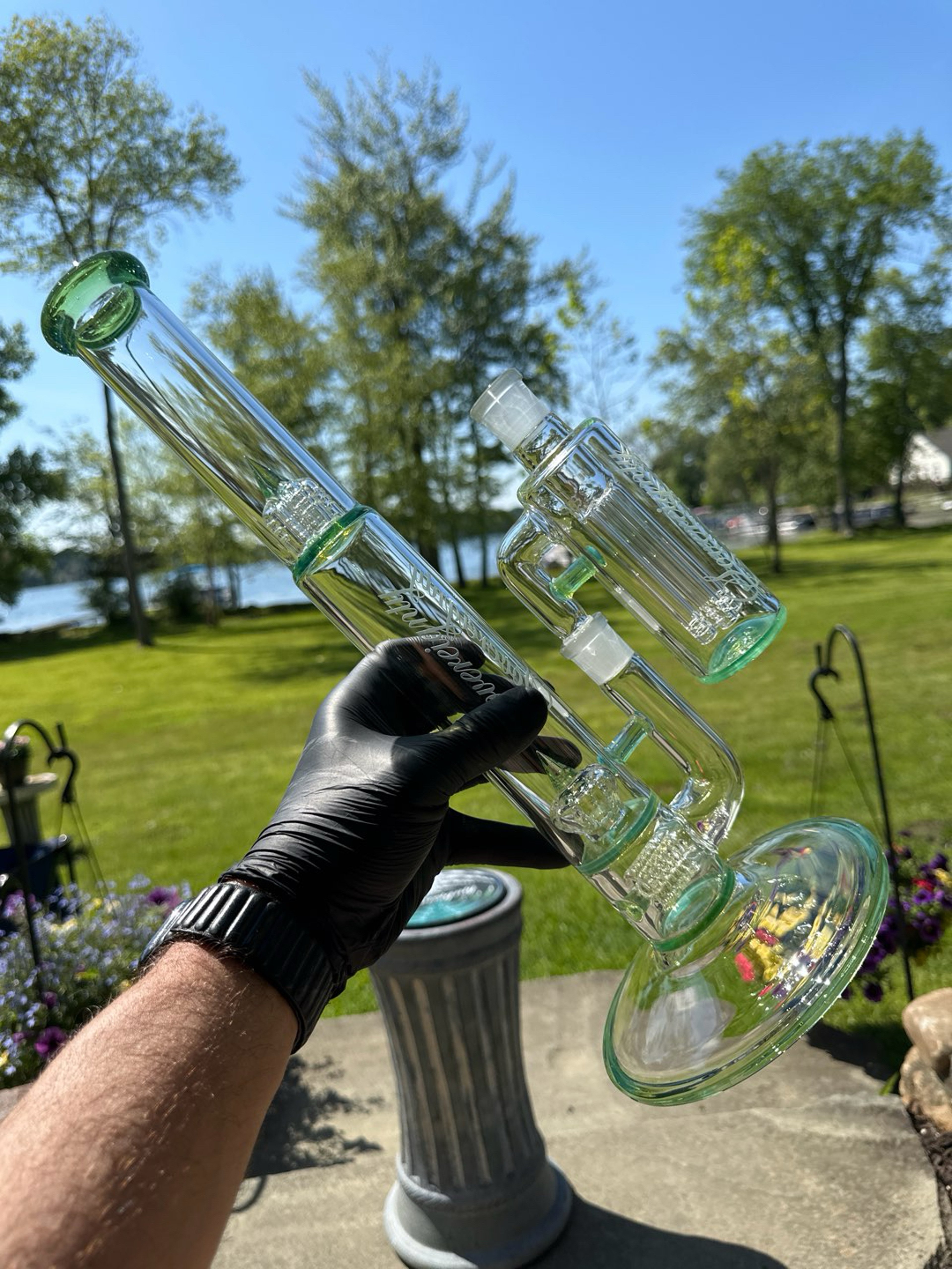 Preview pic of 2023 FA Egyptian Green Bishop Dual Perc with Matching Ashcatcher, Poker, and PA Slide