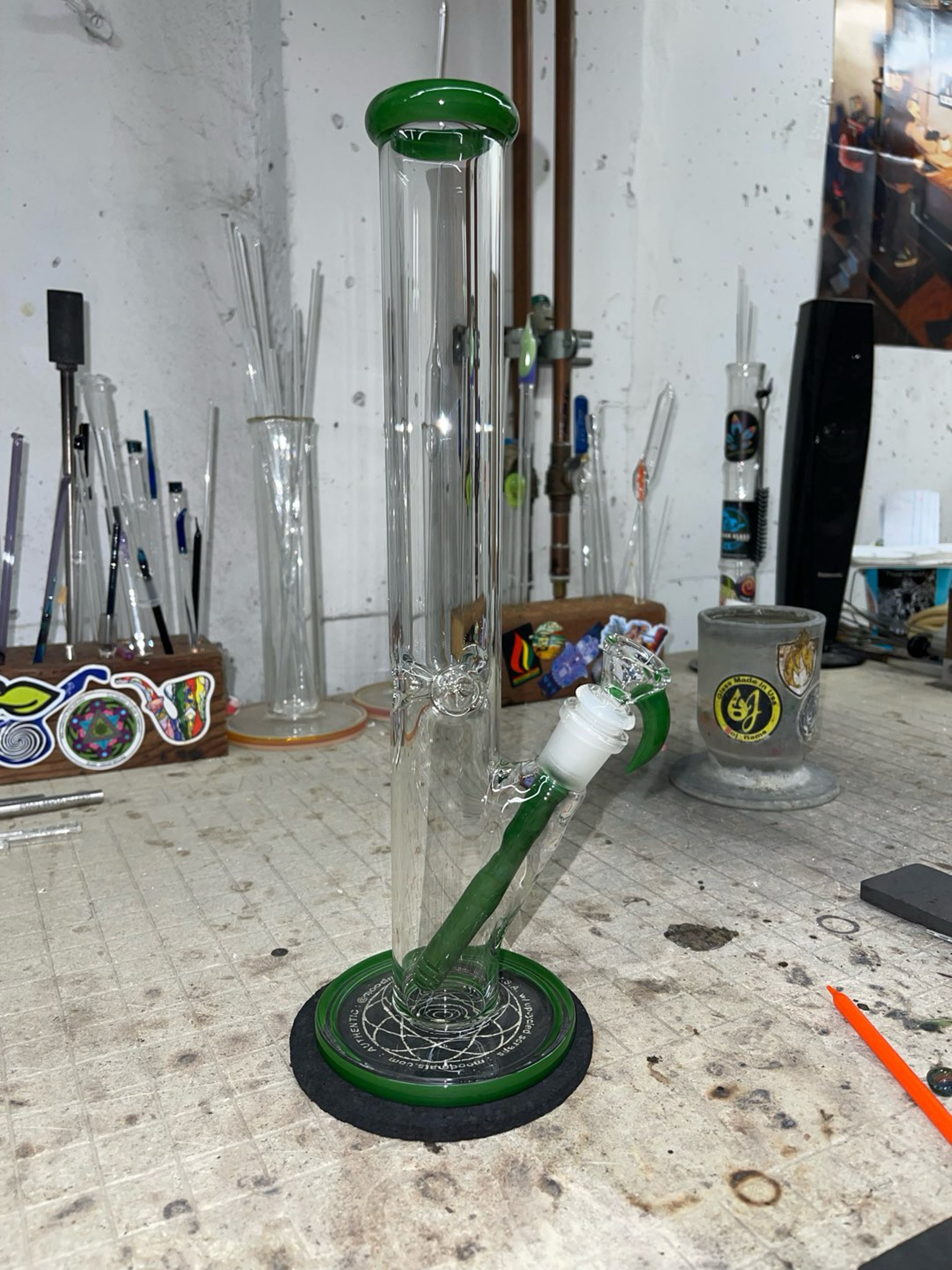Preview pic of Straight tube forest green accents,14” tall, 14mm 2 holes slide