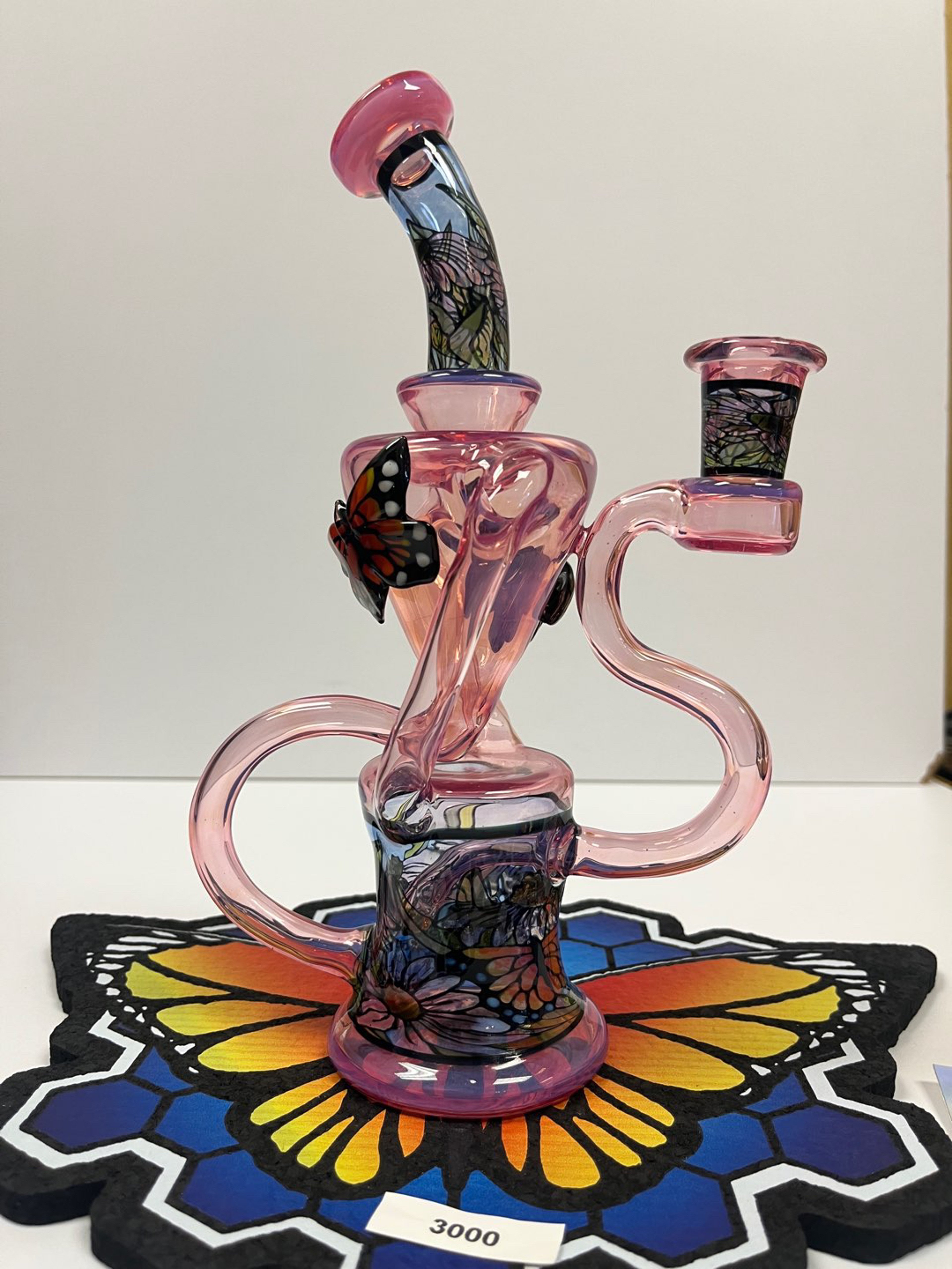 Preview pic of Windstar Glass custom Monarch Butterfly Recycler she is an award winner glass artist 14mm 90