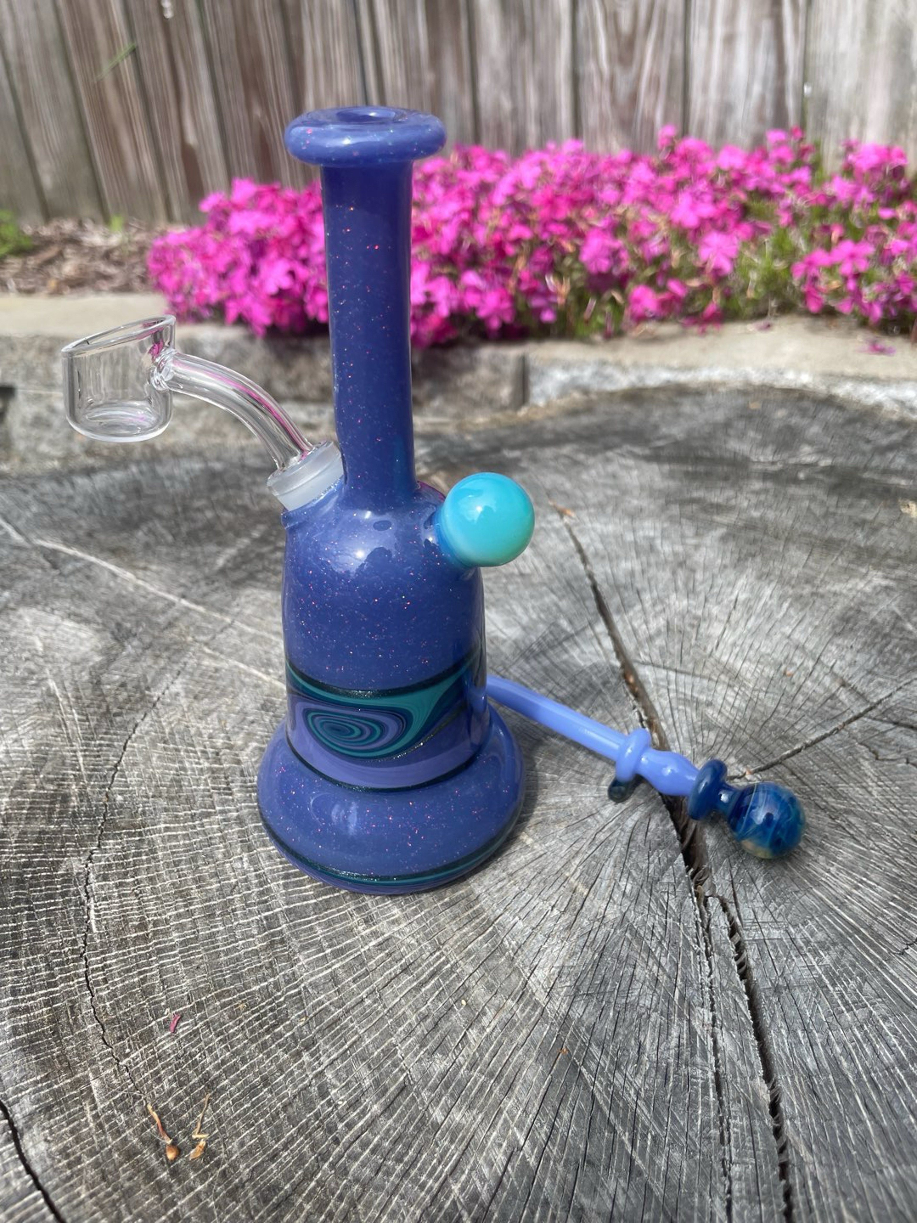 Handblown Blue Rig with matching tool and banger image 0