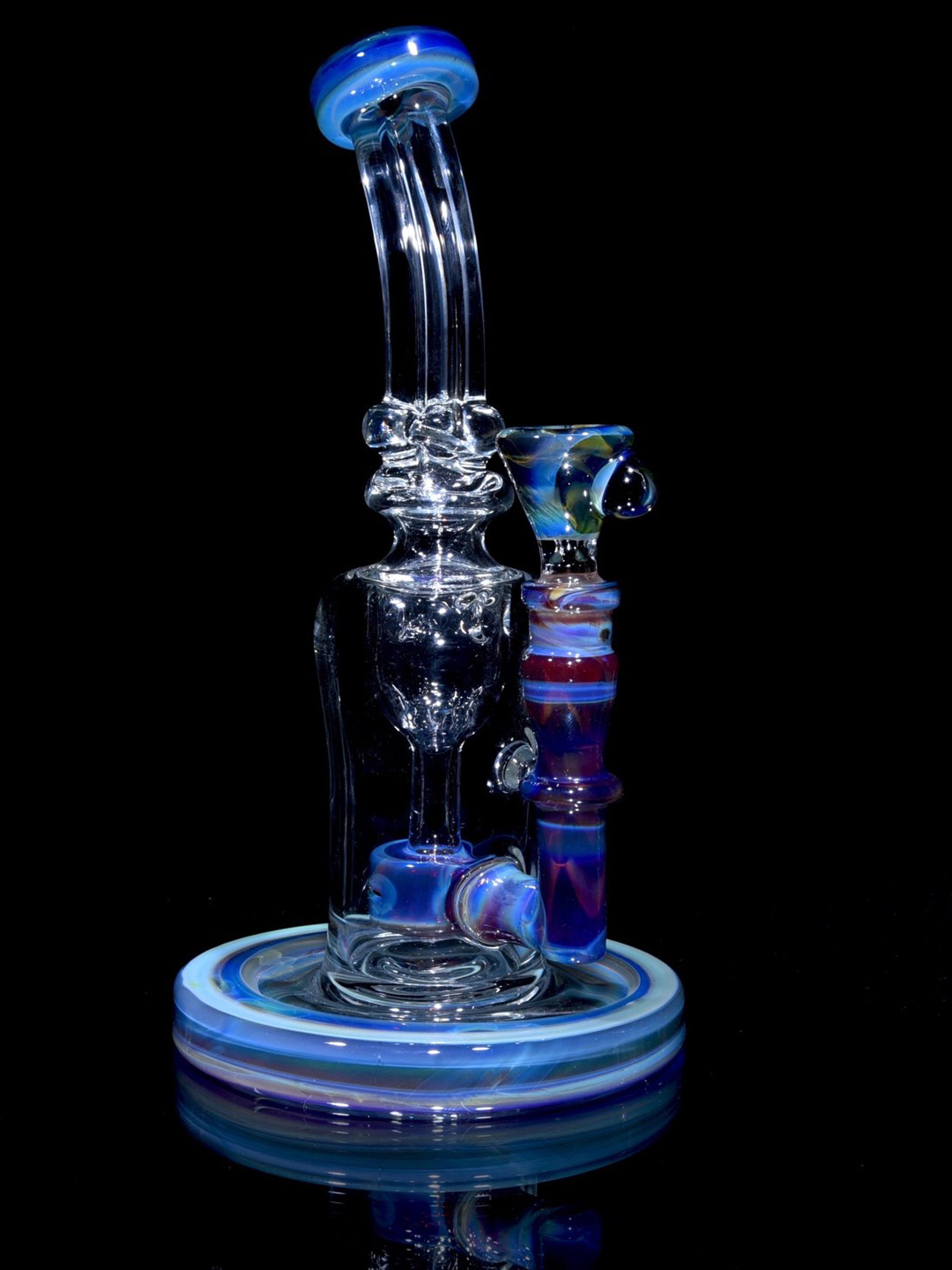 Preview pic of Davin Titland - Accented Double-uptake Tornada Recycler w/ Slide & Sculpted Neck - Blue Amber Purple - 14mm Female