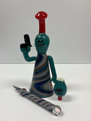 Preview pic of WOGD or Weapons of Glass Destruction Mr Meeseeks rig with bubble cap and dab tool 10mm 45