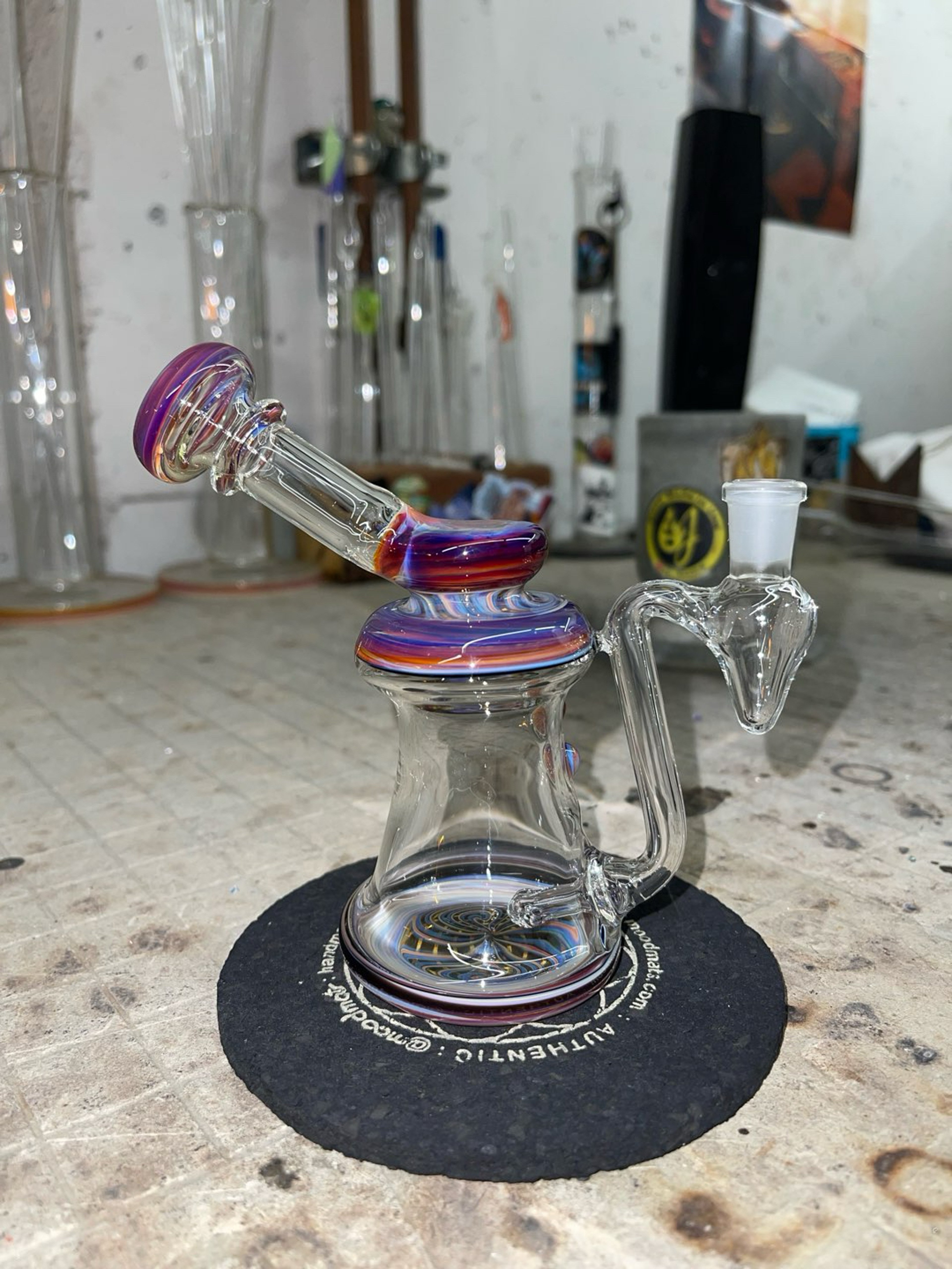 Preview pic of Blooper rig tie die sky wigwag and amber purple accents, 5.5” tall and 10mm slide