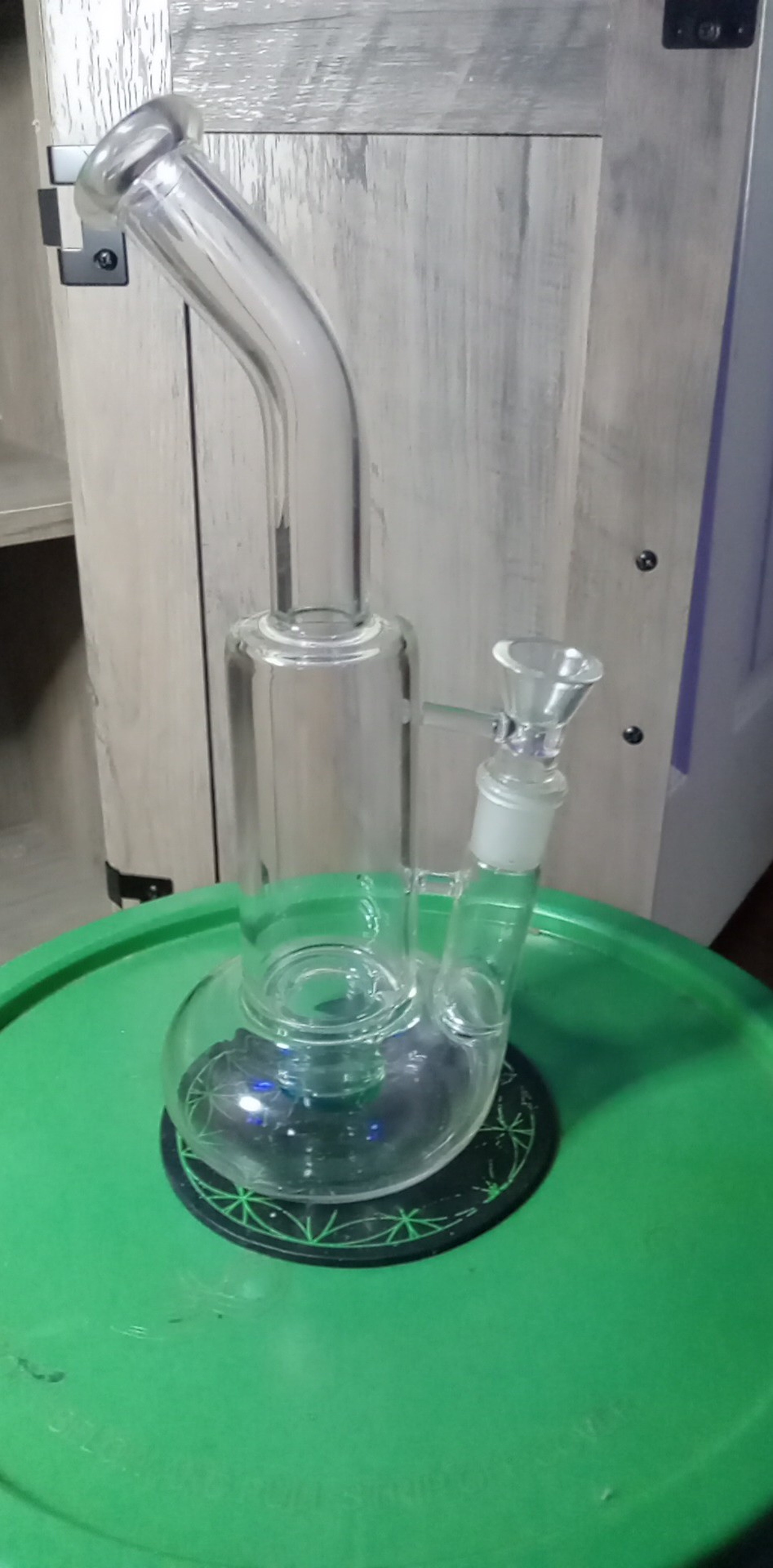 Preview pic of *SOLD ON ANOTHER PLATFORM* 18mm 11' tall Glass Tornado Bong w/green accented perc