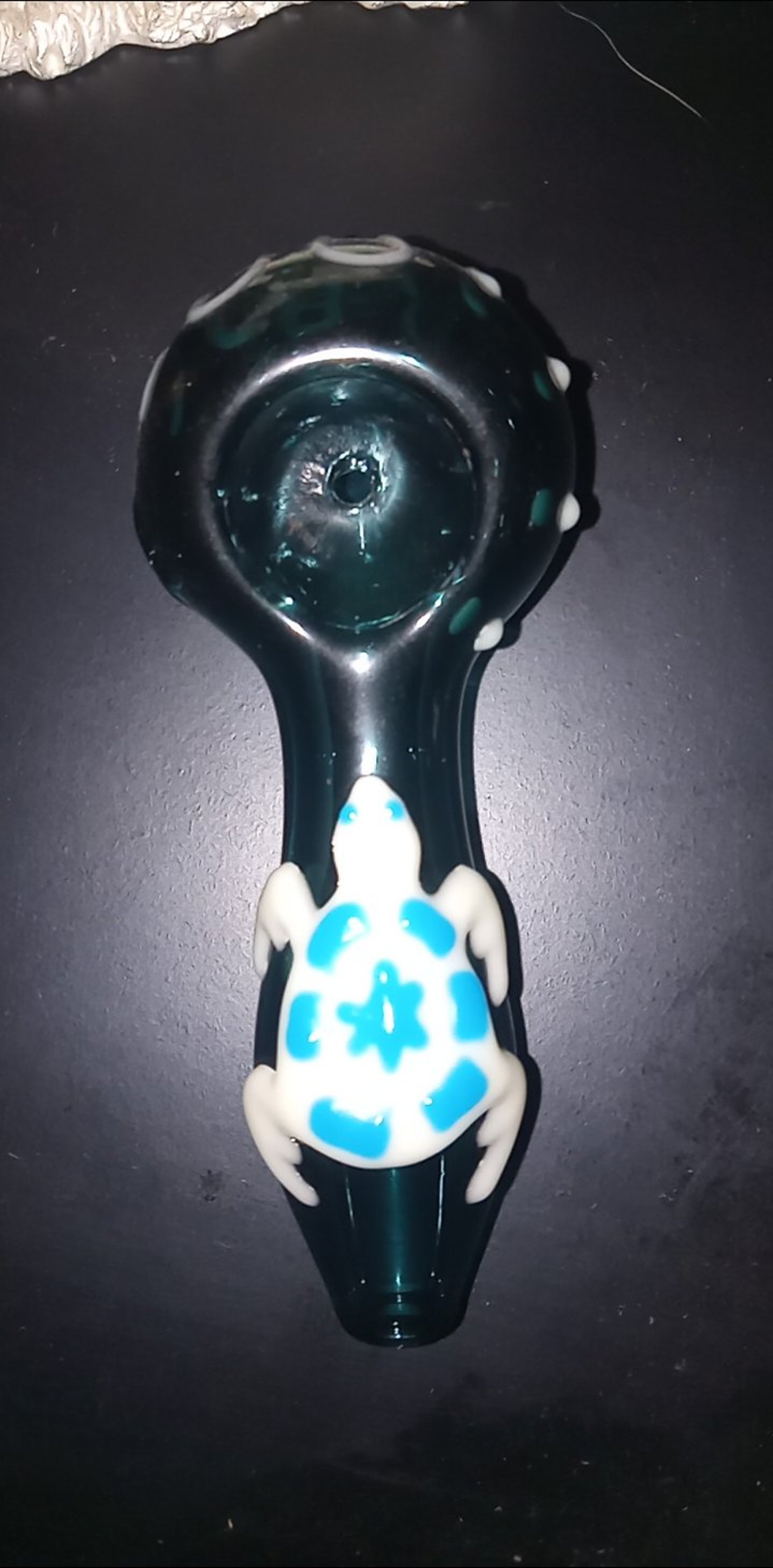 Preview pic of !SOLD ON ANOTHER PLATFORM! GLOW IN THE DARK! Teal in color glass 🐢 turtle spoon!