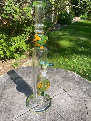 Preview pic of 14” Hypnotic Green Straight Tube w/ Matching Handblown Green Bowlpiece
