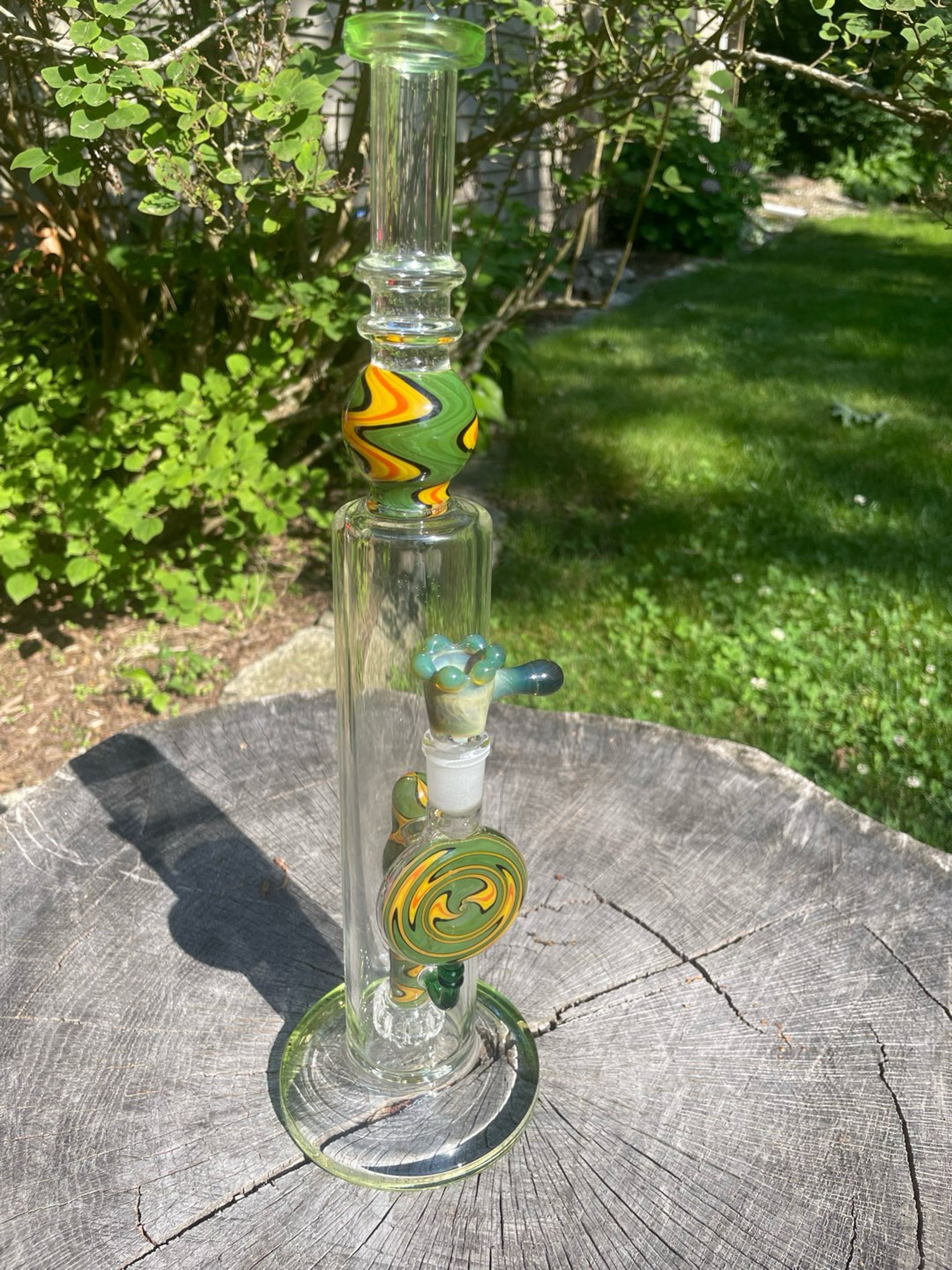 Preview pic of 14” Hypnotic Green Straight Tube w/ Matching Handblown Green Bowlpiece