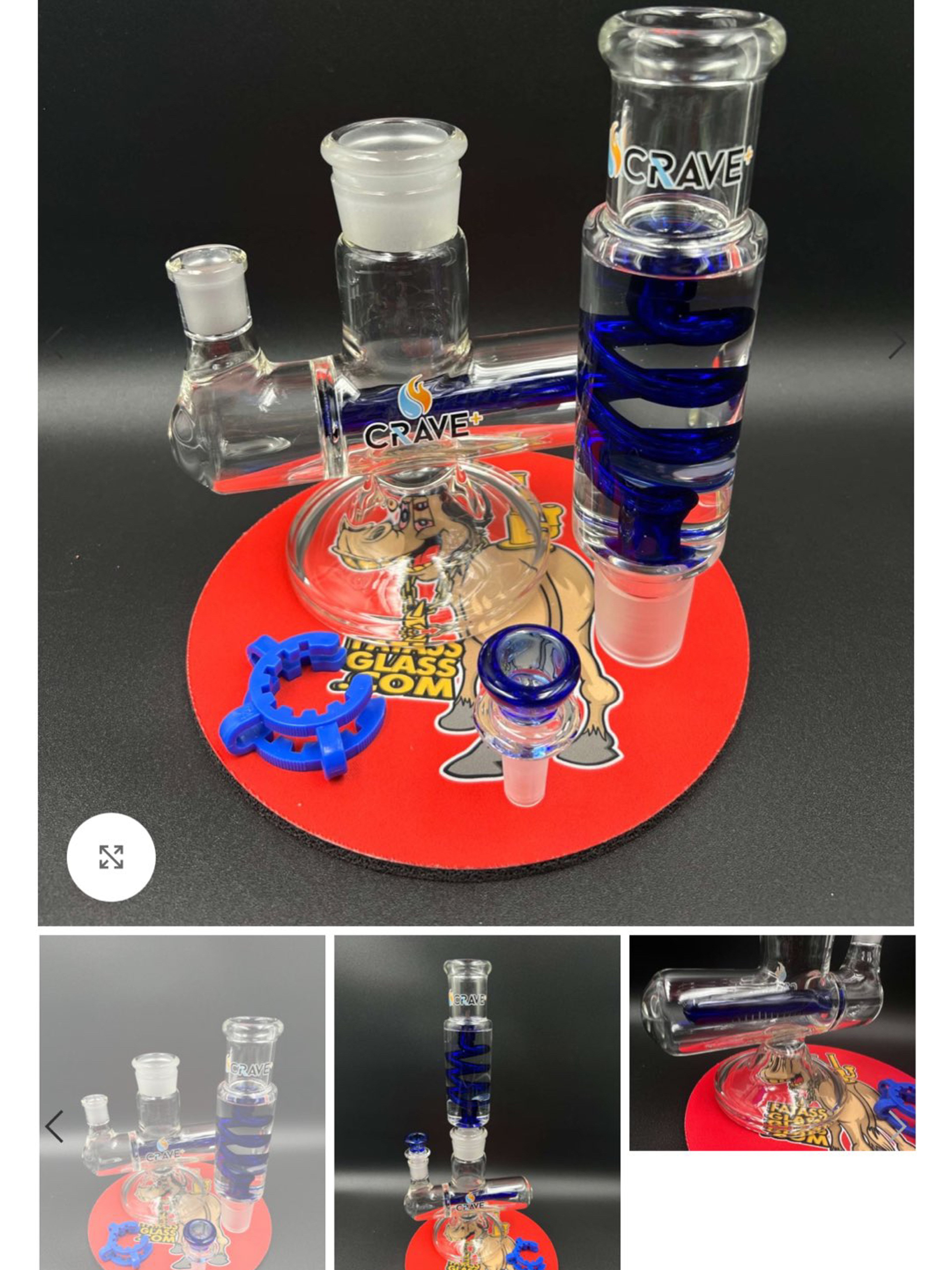 Preview pic of Freezable Glycerin Coil In-Line Bong by Crave Glass 14″ Blue