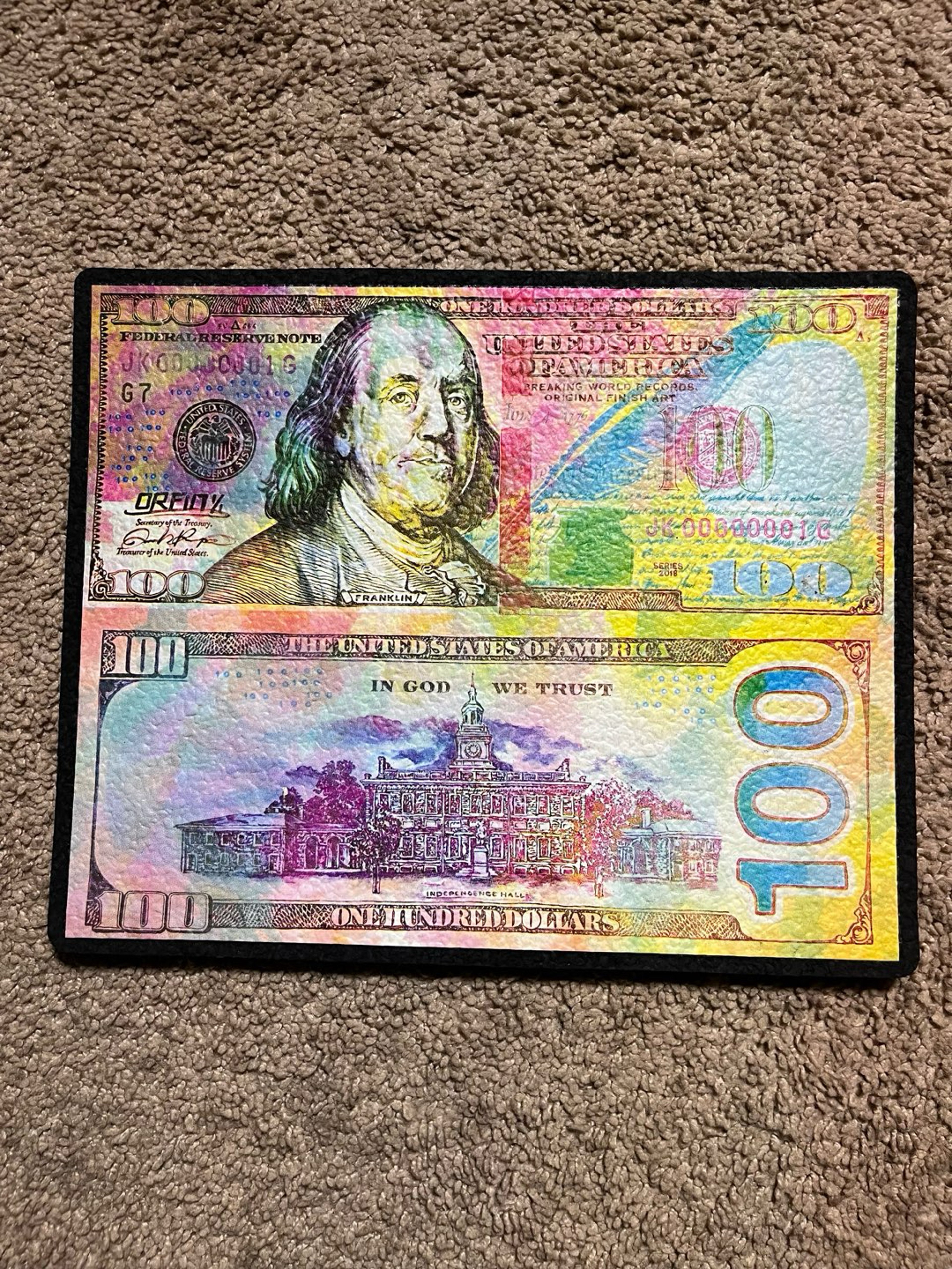Preview pic of $100 bill mood mat