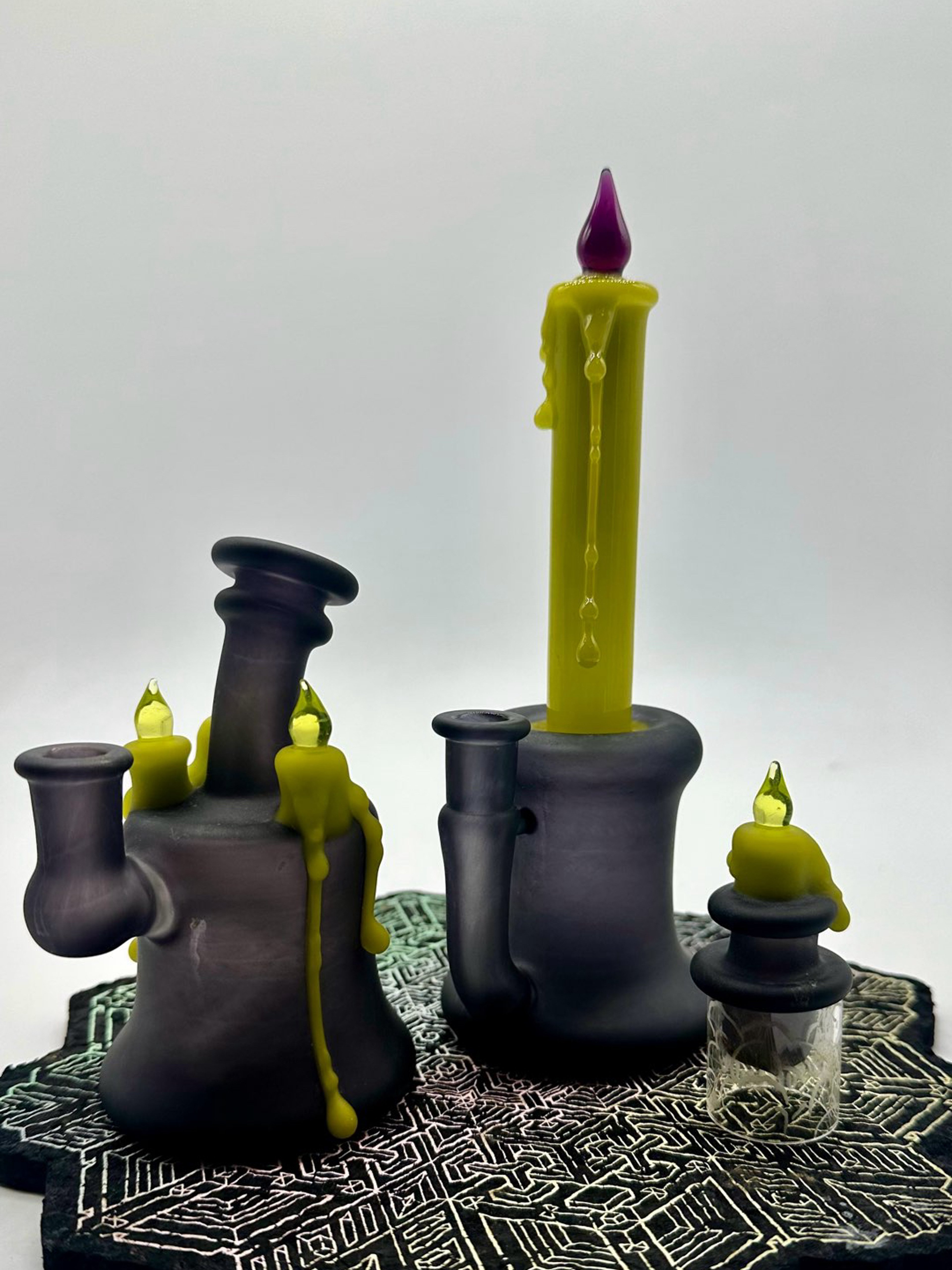 Preview pic of Meademade-Pocket Melter with matching cap- Candle stick in sandblasted dusk -UV Ion Flames-Antidote.