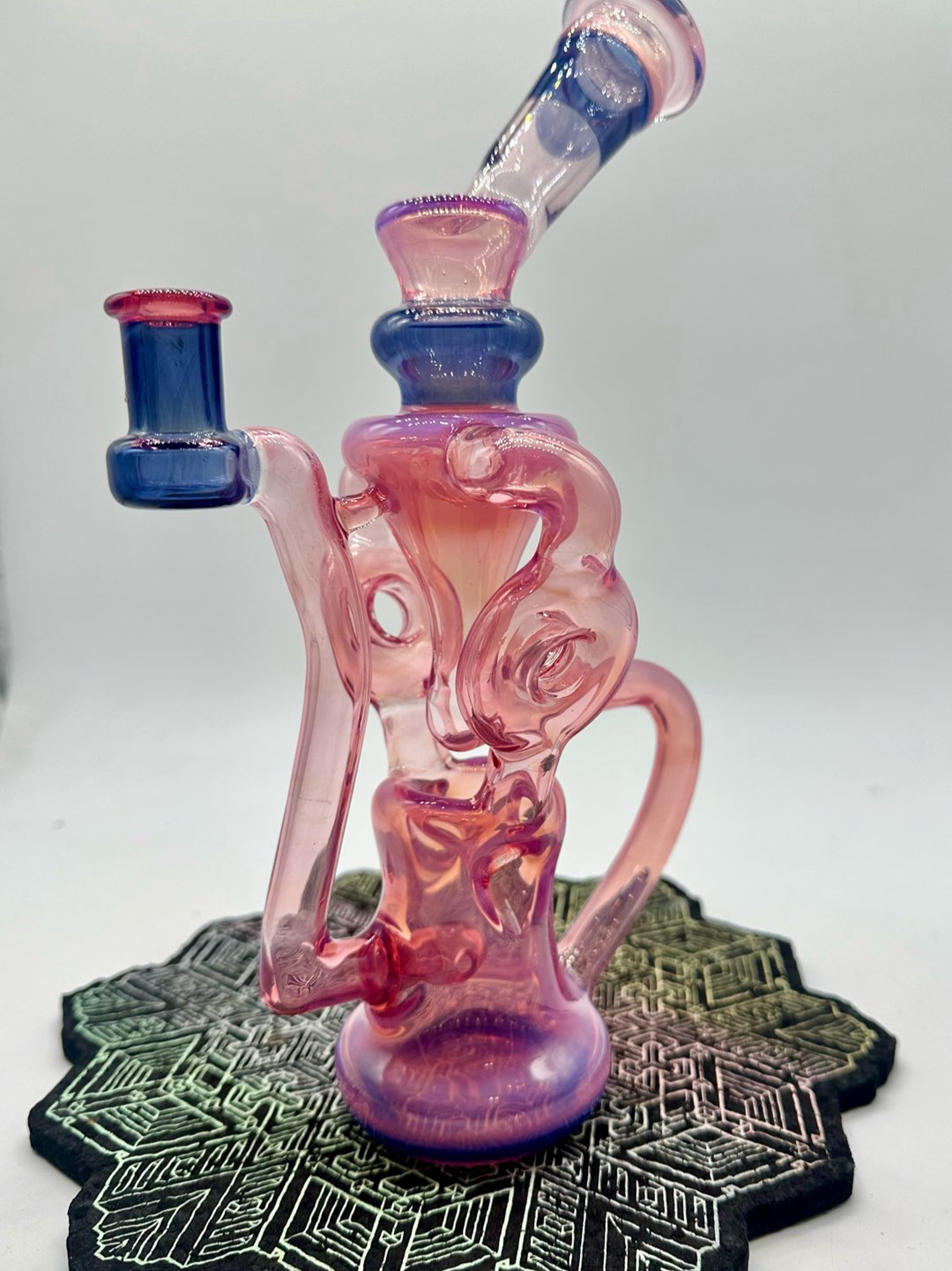 Preview pic of Sweet Justice Glass- Fully worked ,cobalt ,pomegranate-Swiss, double doughnut recycler