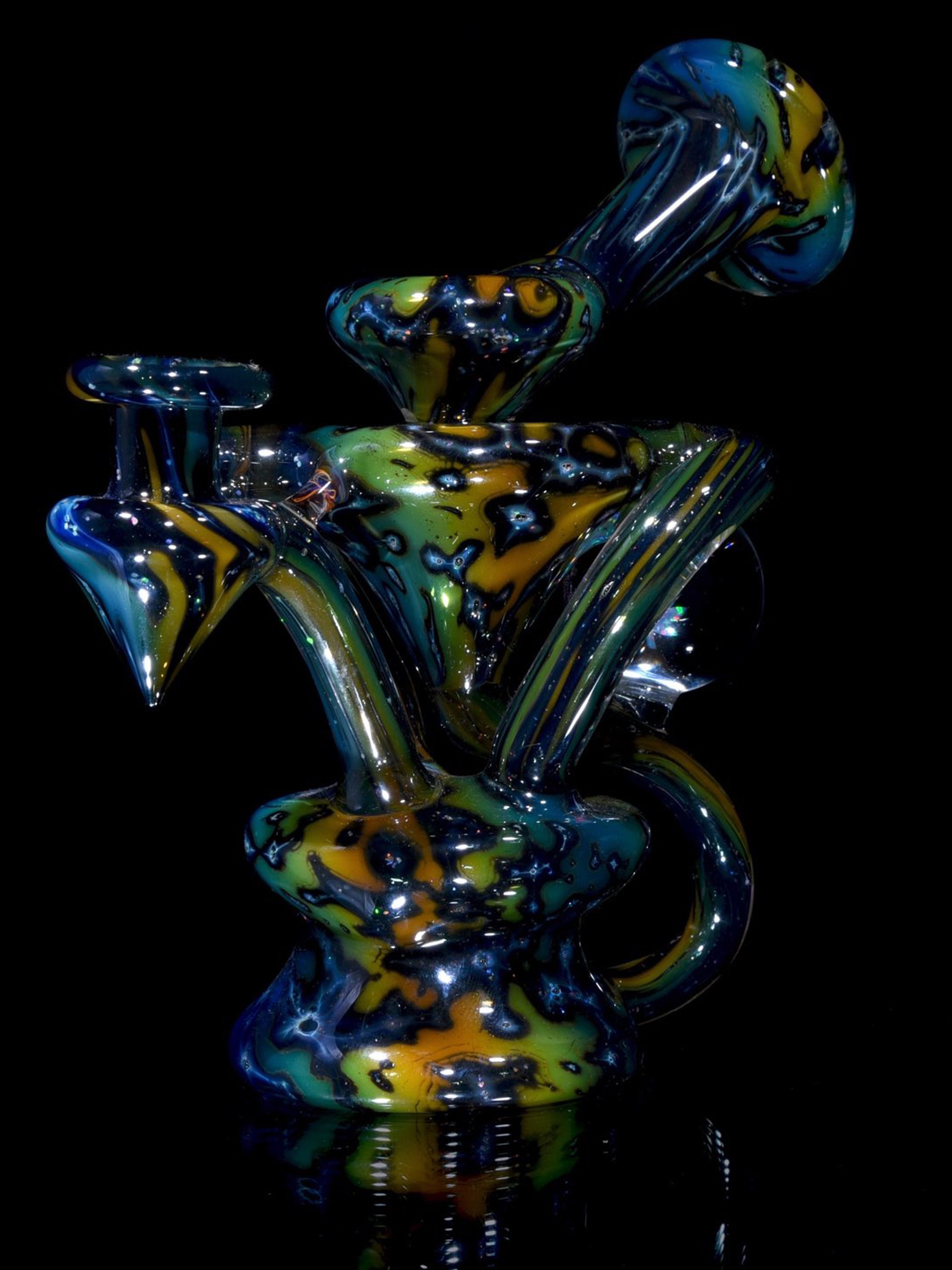 Preview pic of Jakers Glass - Full Crushed Opal Galaxy Fume Double-Uptake Klein Recycler - 10mm Female