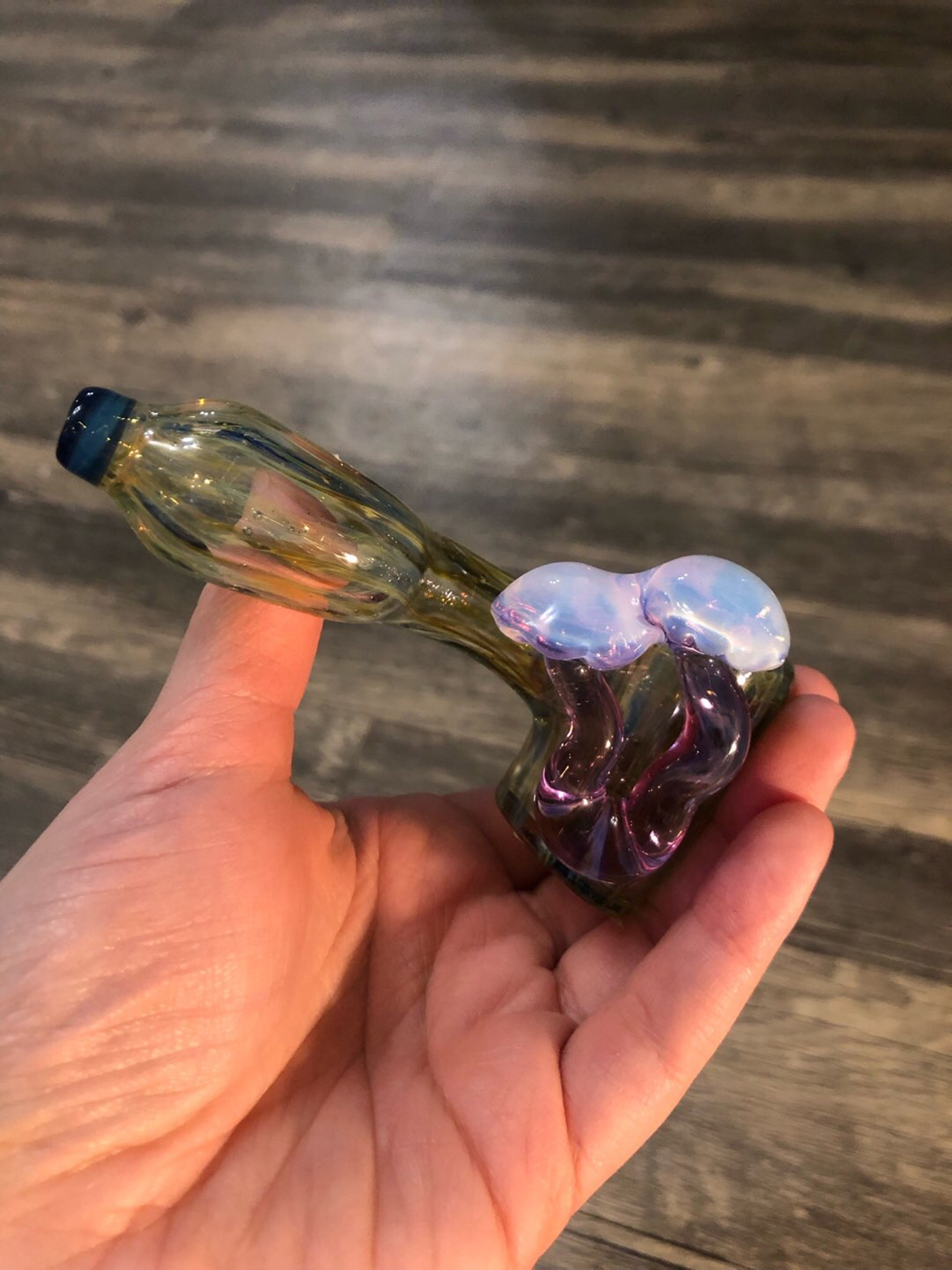 Preview pic of Iridescent Shrooms Bendy Hand Pipe by Homie G Glass