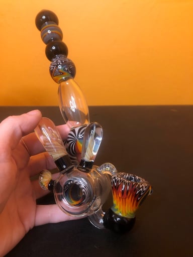 Preview pic of Black White and Rainbow Crazy Heady Wigwag Hand Pipe