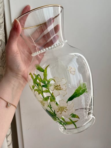 Preview pic of Hand drawn glass vase [lily], purely hand-painted