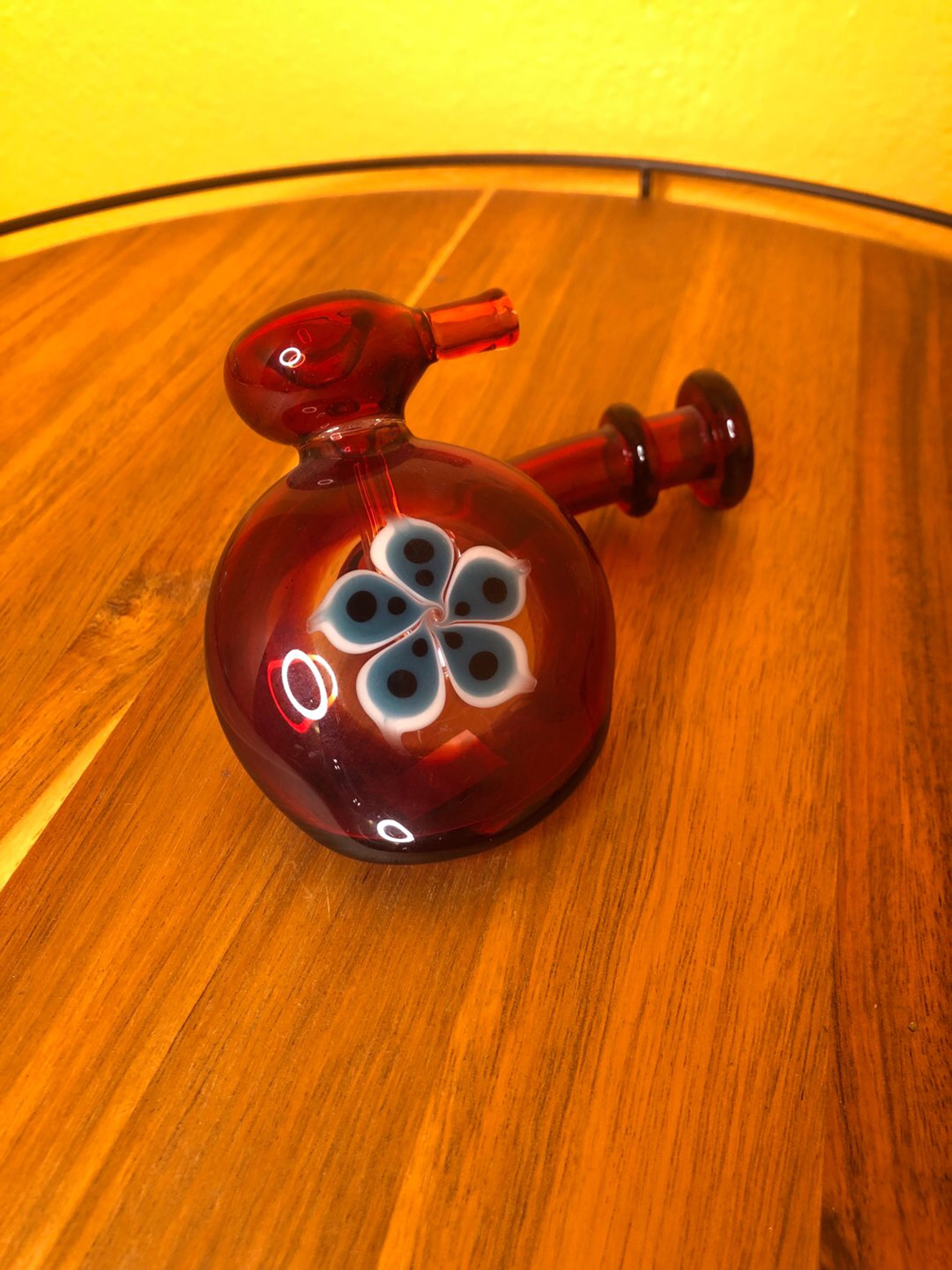 Preview pic of Cherry Red Blue Flower Bubbler Pipe By KatieBGlass
