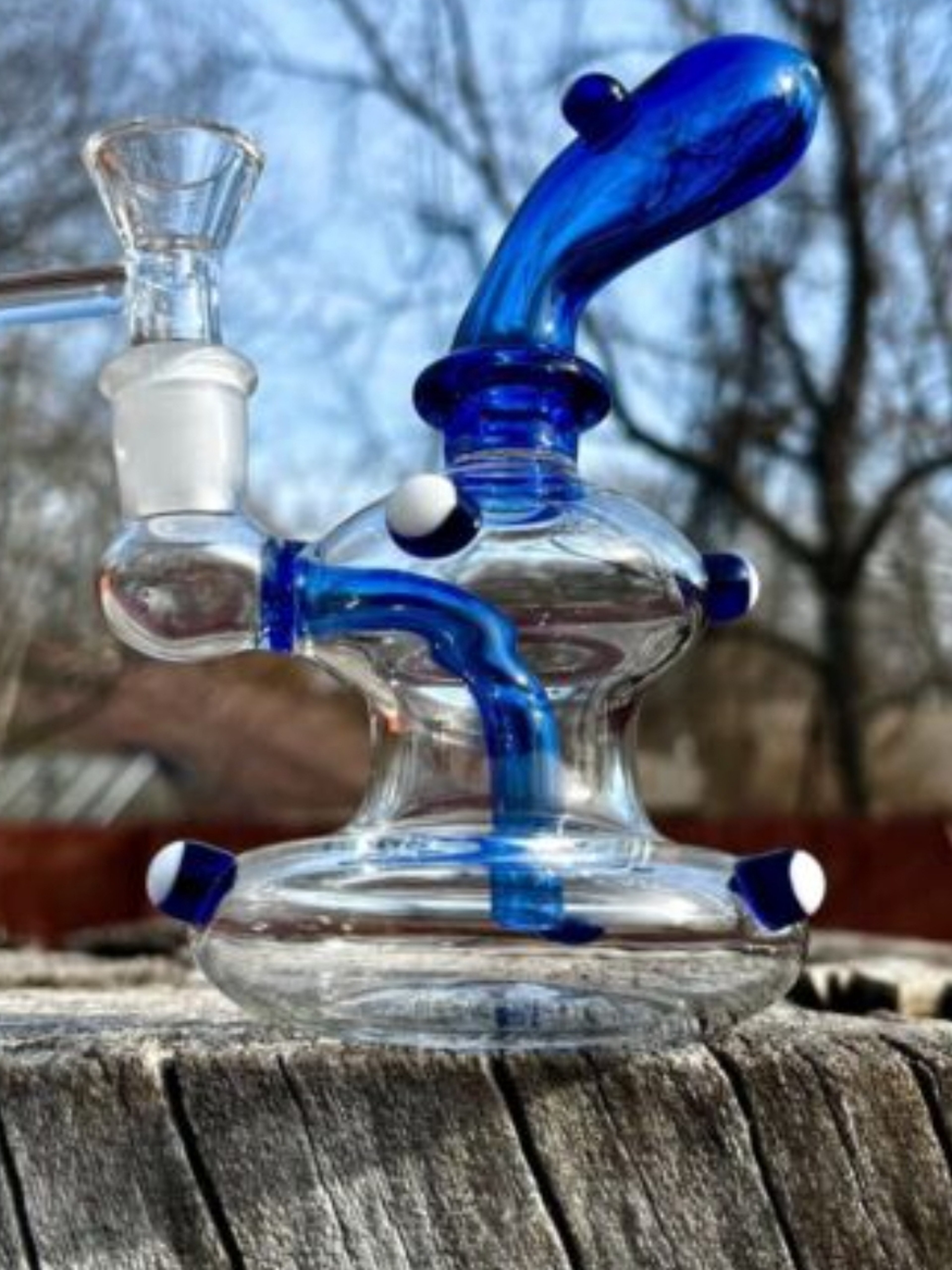 Preview pic of 6" Blue Mini Ducking Glass Recycler Rig