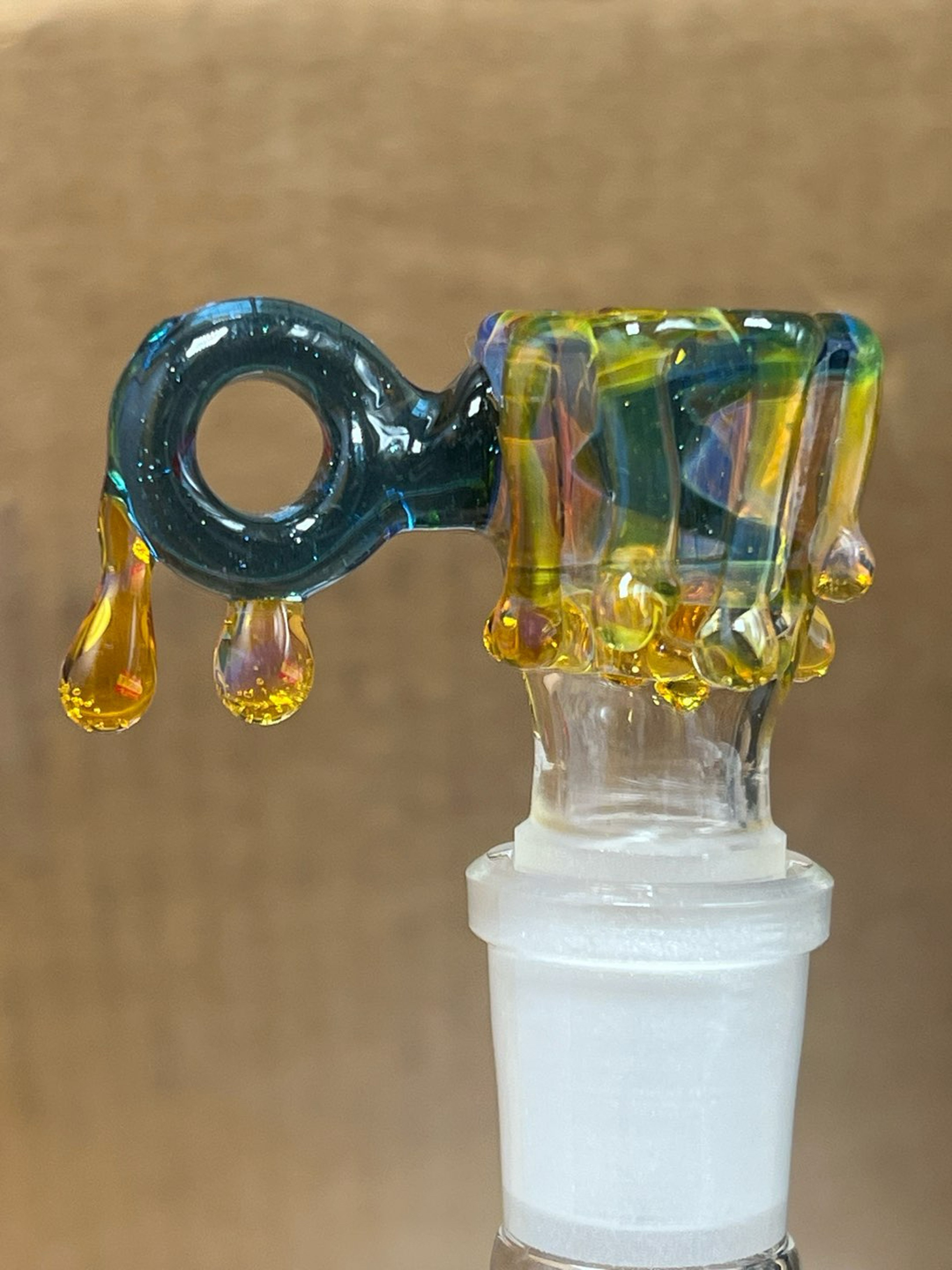 Preview pic of DZ Glass 18mm 4 Hole Slide NS Yellow and Blue Stardust