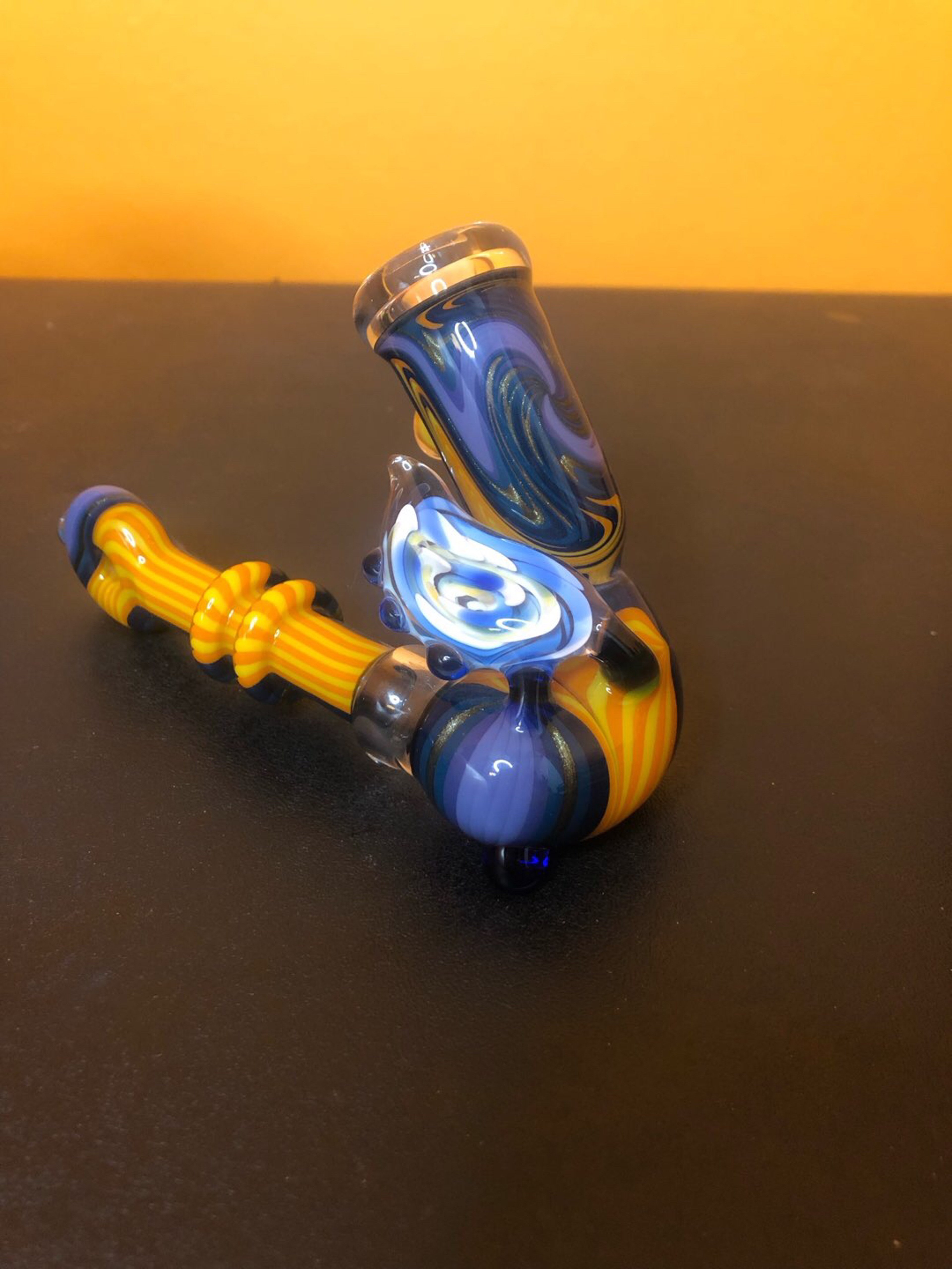 Preview pic of Blue Orange Stripes and Wigwag Abstract Sherlock Hand Pipe