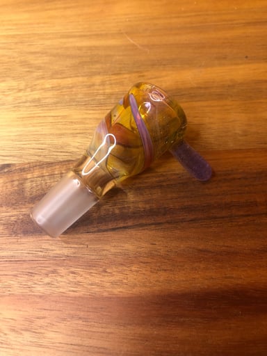 Preview pic of Yellow and Mauve Bubble Trap Swirl 18mm Slide Bowl