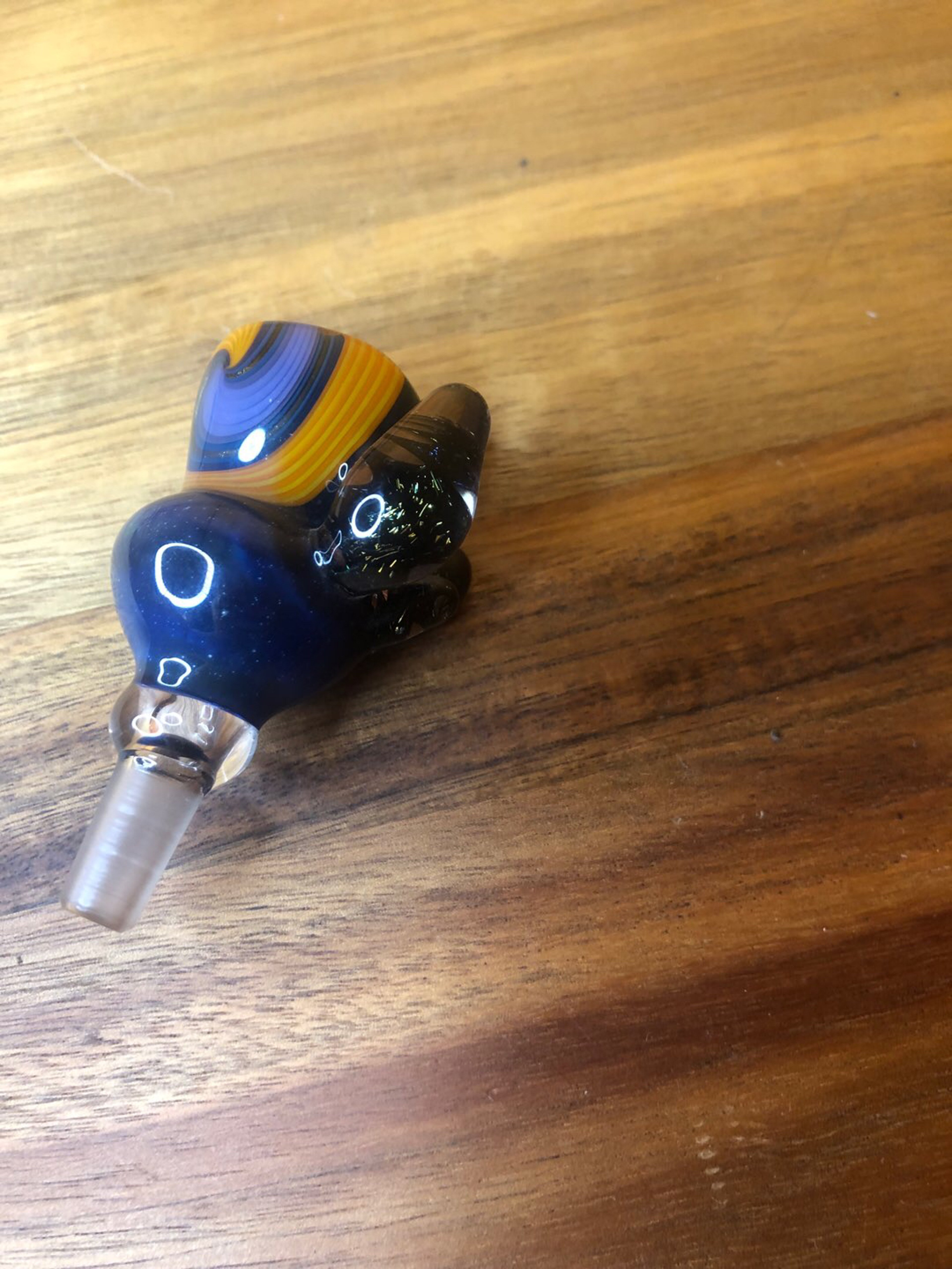 Preview pic of Blue and Orange Iridescent Bumps 10mm Glass Bowl Slide