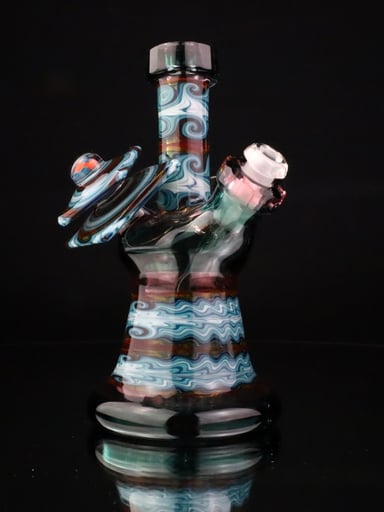 Preview pic of Cowboy Glass Atlas Blue Faceted Tile Bubbler