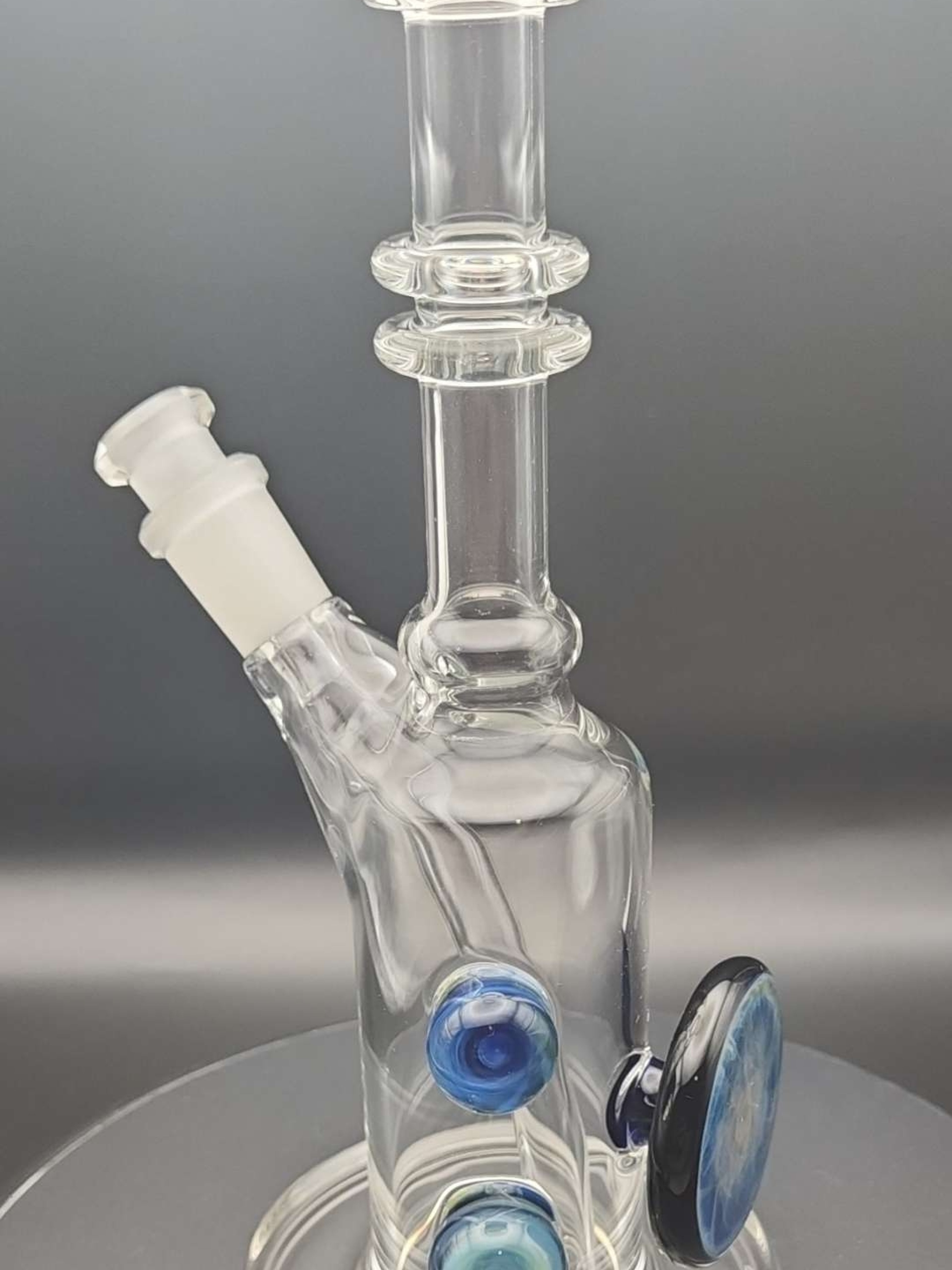Preview pic of BeerGlass 9-Inch Clear Straight Tube With Cobalt Blue Choas Disc And Accents