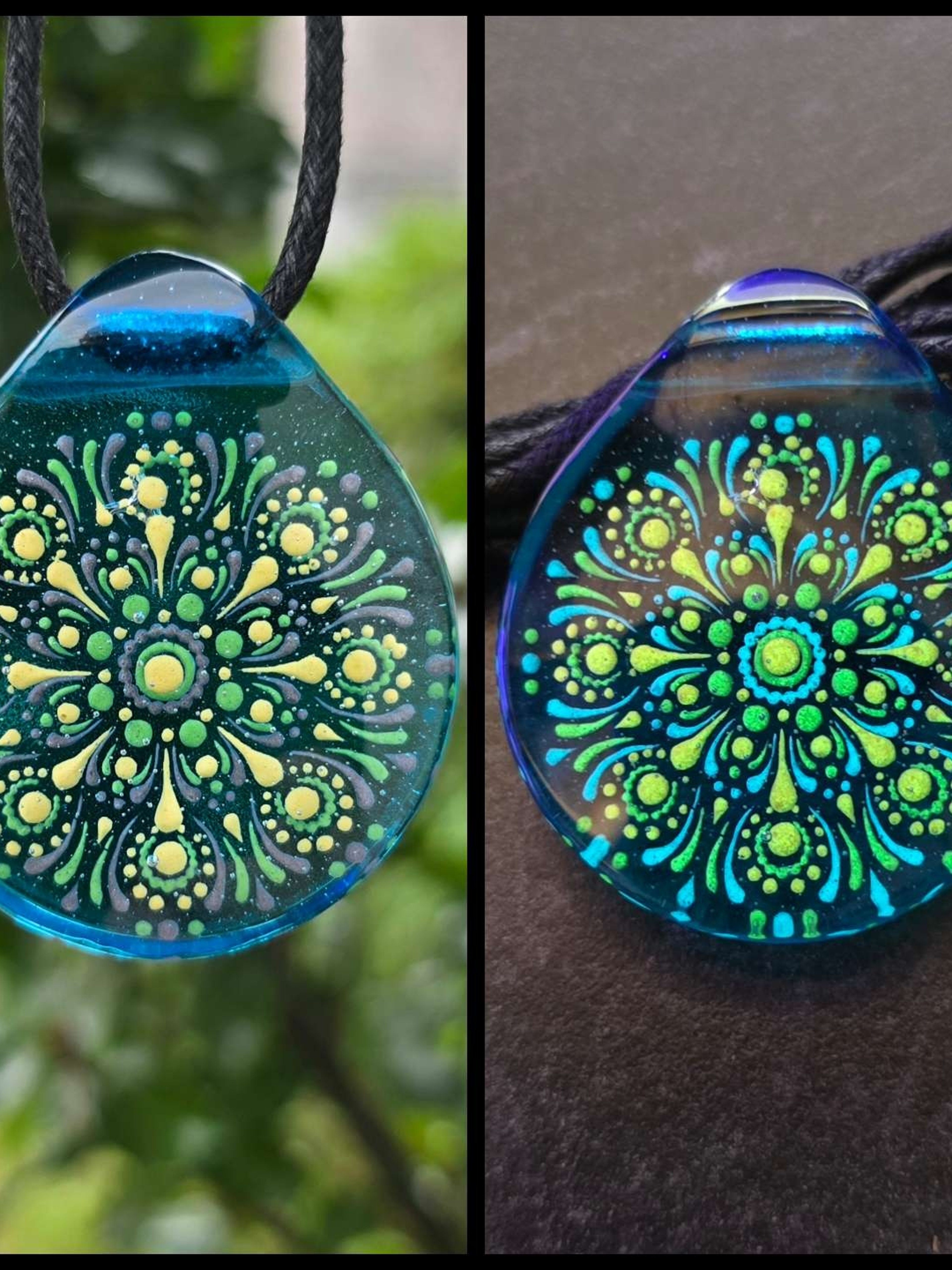 Preview pic of Blue Green Dot Mandala Layered Glow Pendant