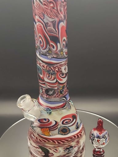 Preview pic of PeeJay Taylor Glass 10mm straight tube with Grateful Dead millies