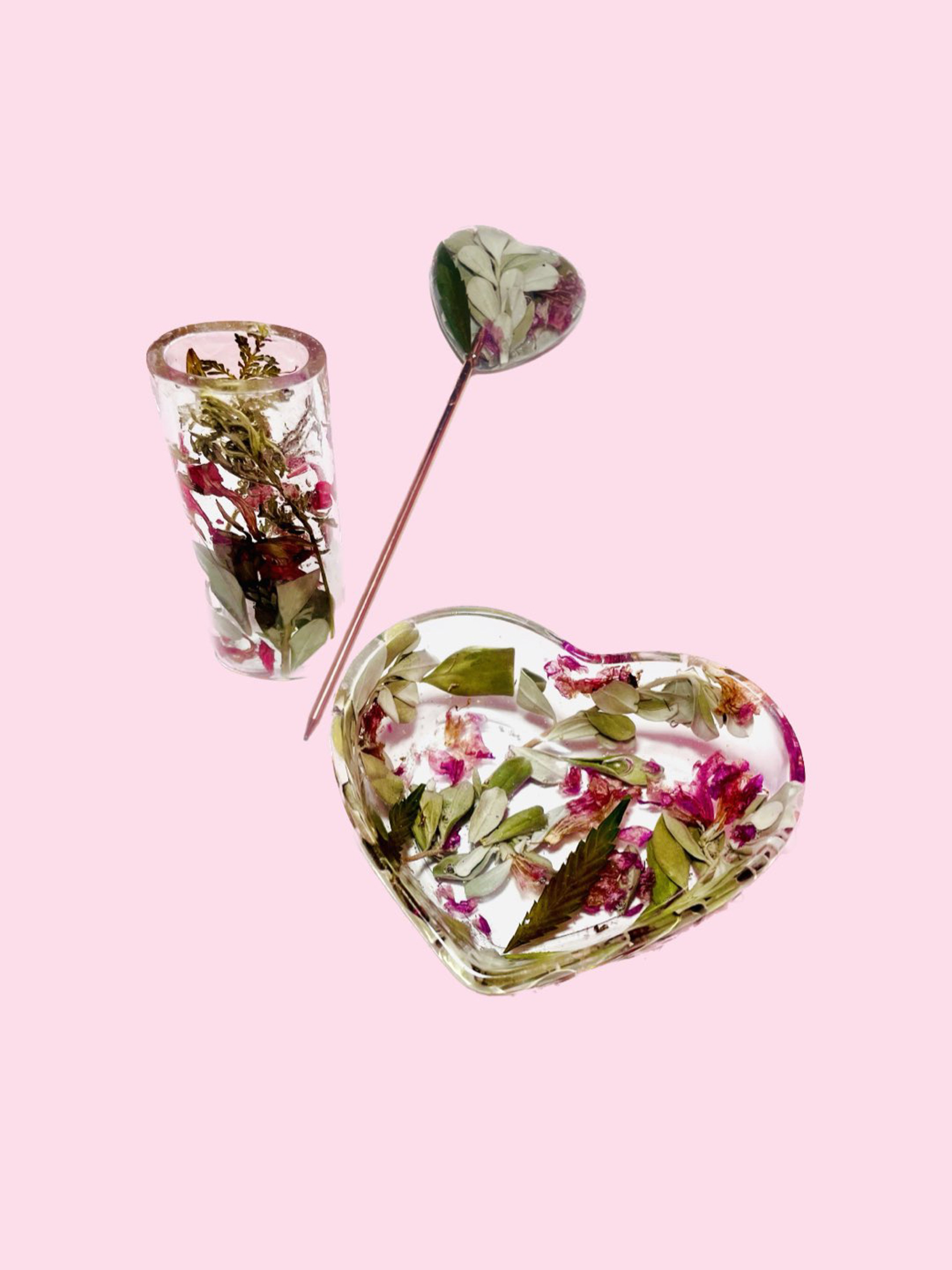 Preview pic of Handmade Smoking Accessory Kit - flower & plants lighter cover, poker, heart dish