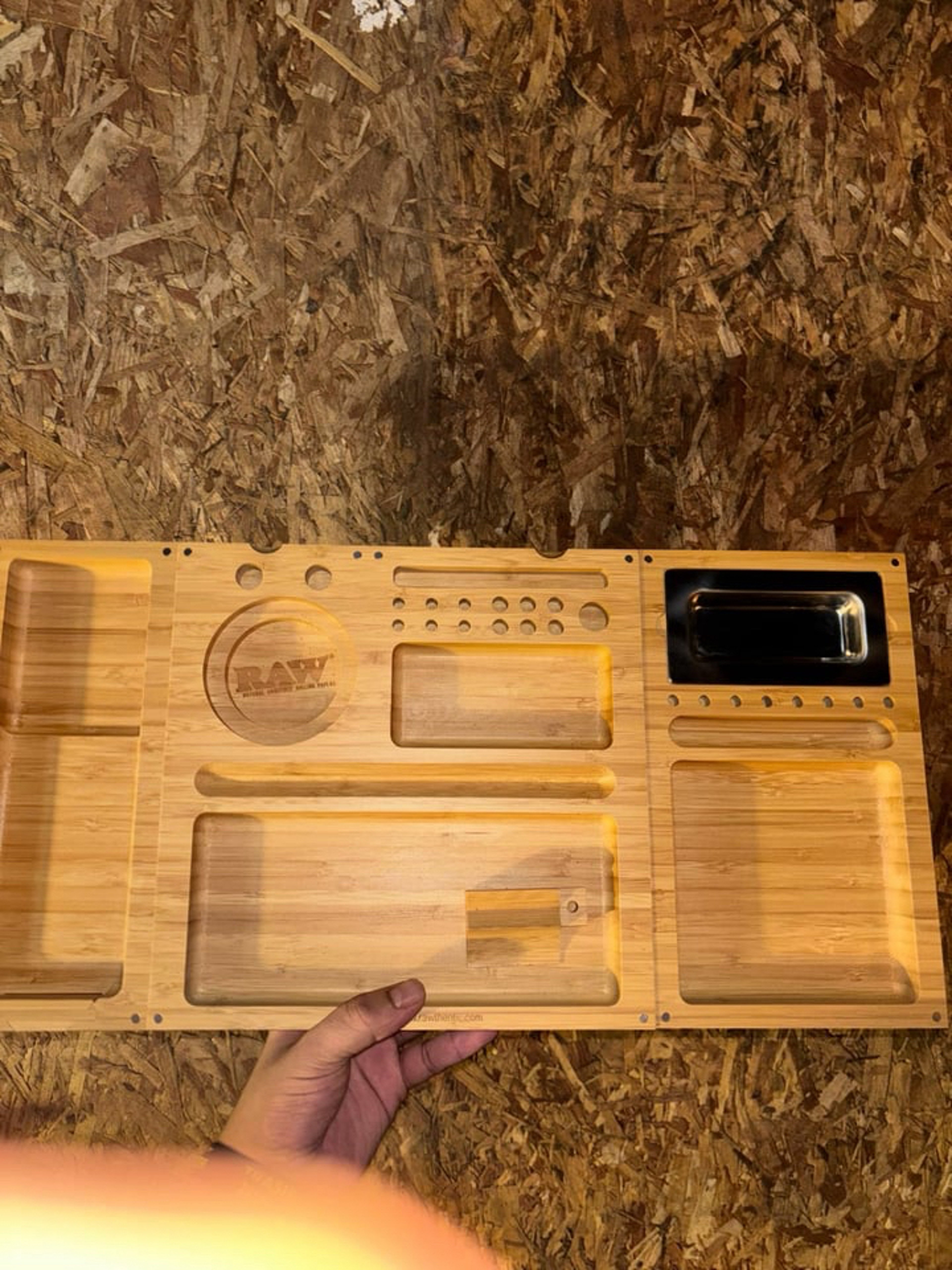 Preview pic of Raw Wooden Triple Flip Magnetic Rolling Tray