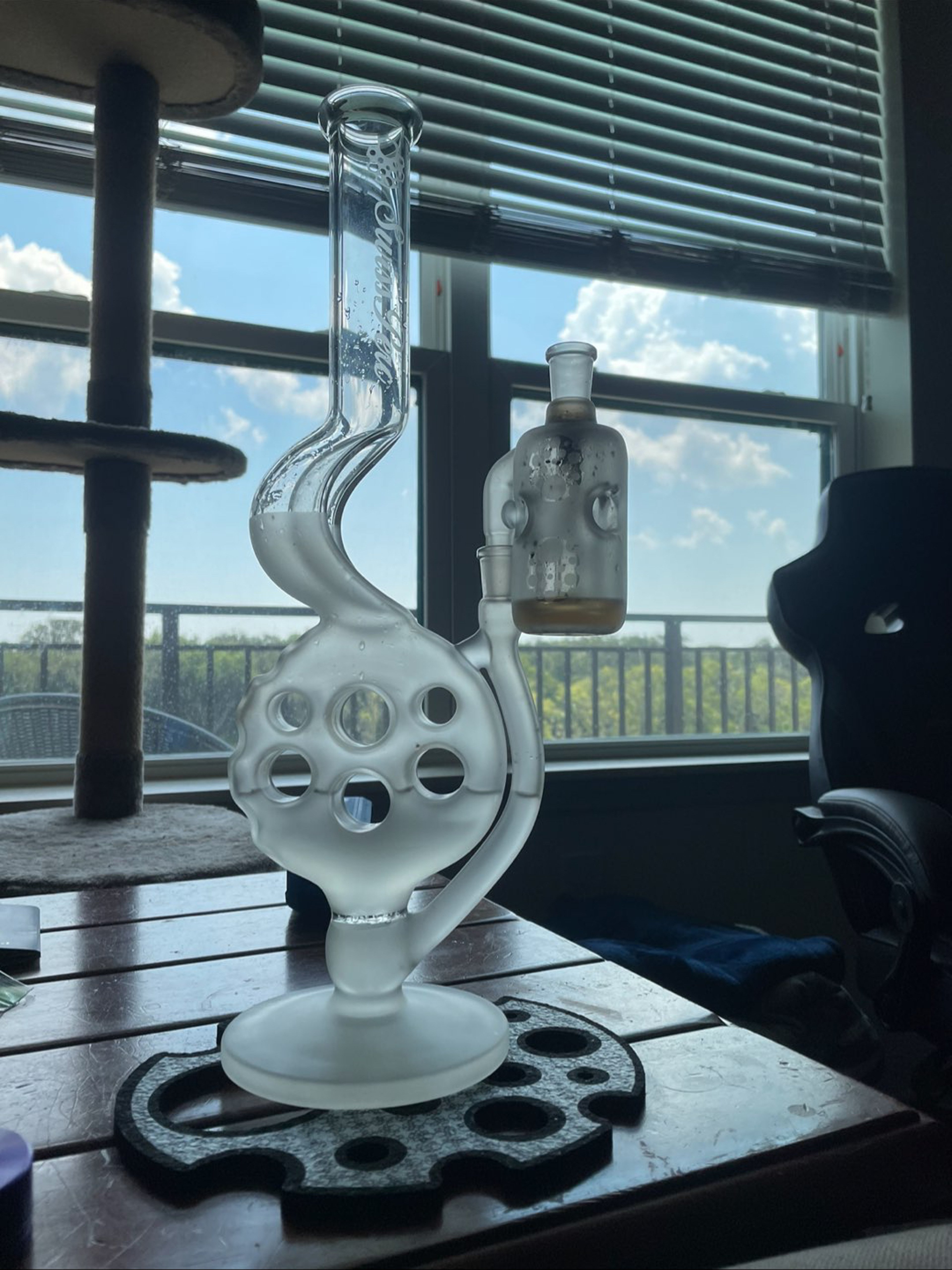 Preview pic of 6 Hole Blasted Swiss Perc Sidefeeder - 1/1 3 Hole Functioning Ash Catch