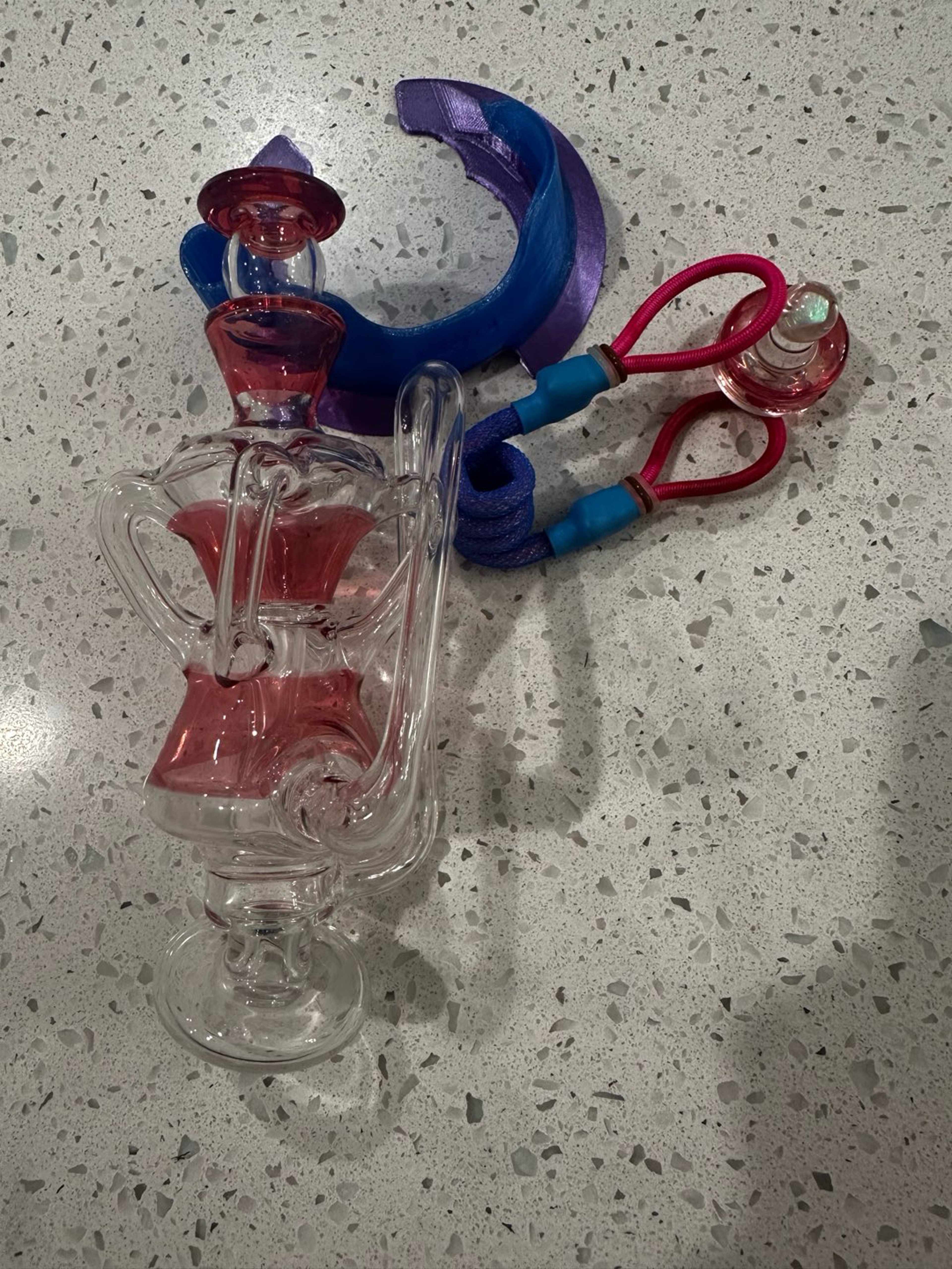 Preview pic of Karmaline Kosher Glass mini quad puffco recycler bundle