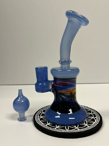 Preview pic of Windstar Glass beach scene rig with matching bubble cap, 14mm 90, she is a multiple award winner glass artist