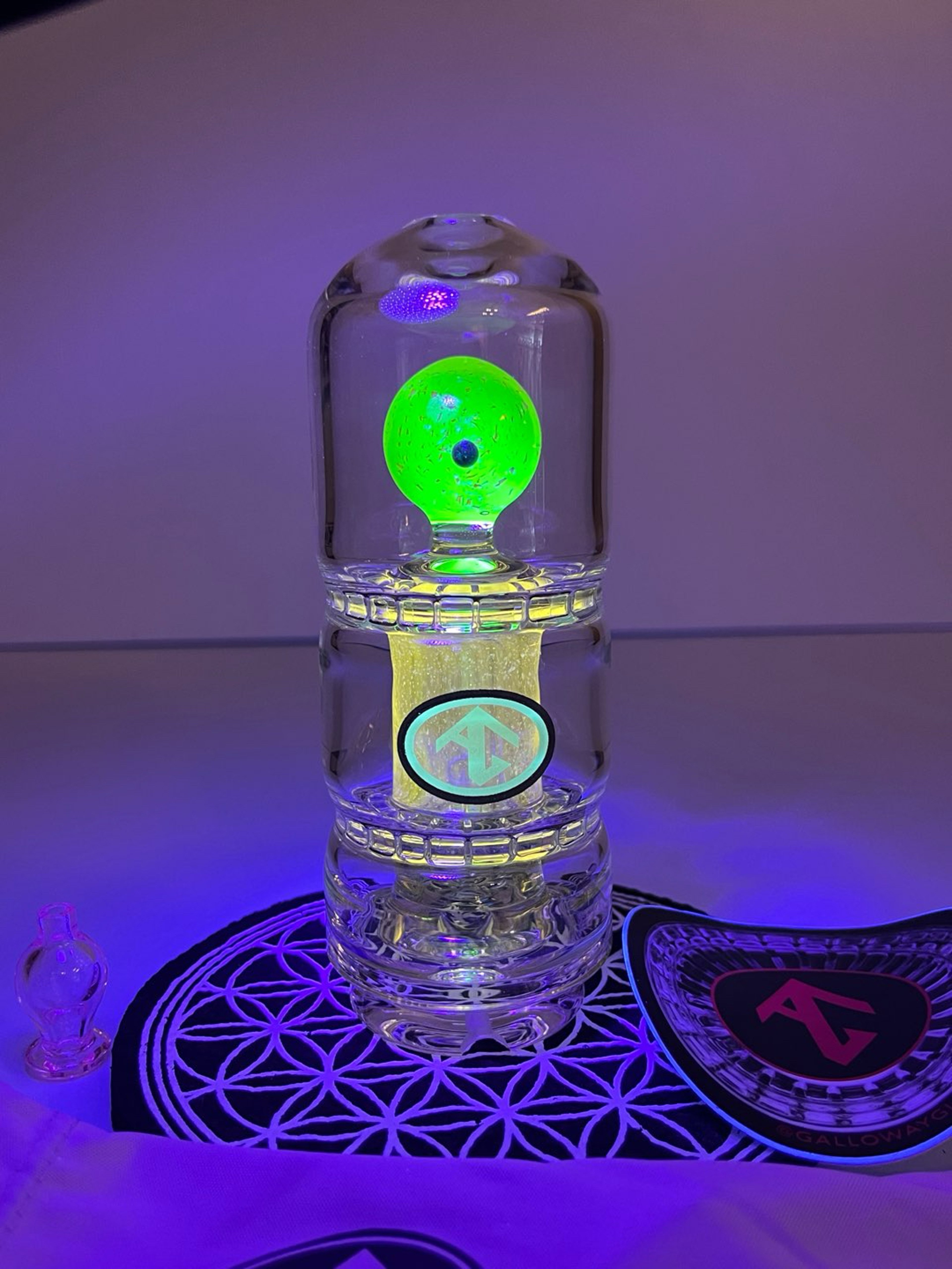 Preview pic of Galloway Glass UV series Double Rachet Perc with Floating Marble Puffco Peak or Peak Pro top