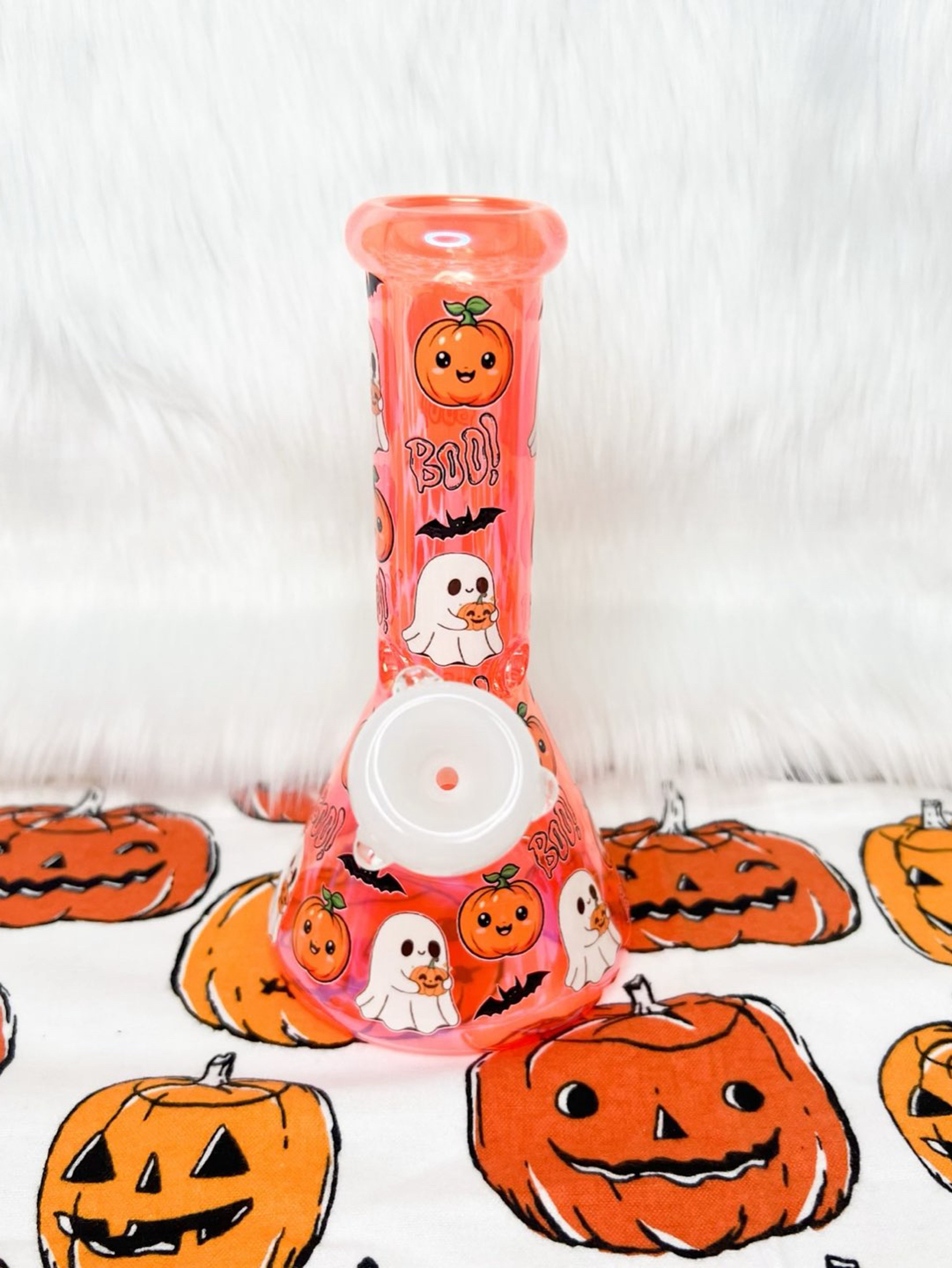 Preview pic of Orange Pumpkins & Ghosts Iridescent Beaker