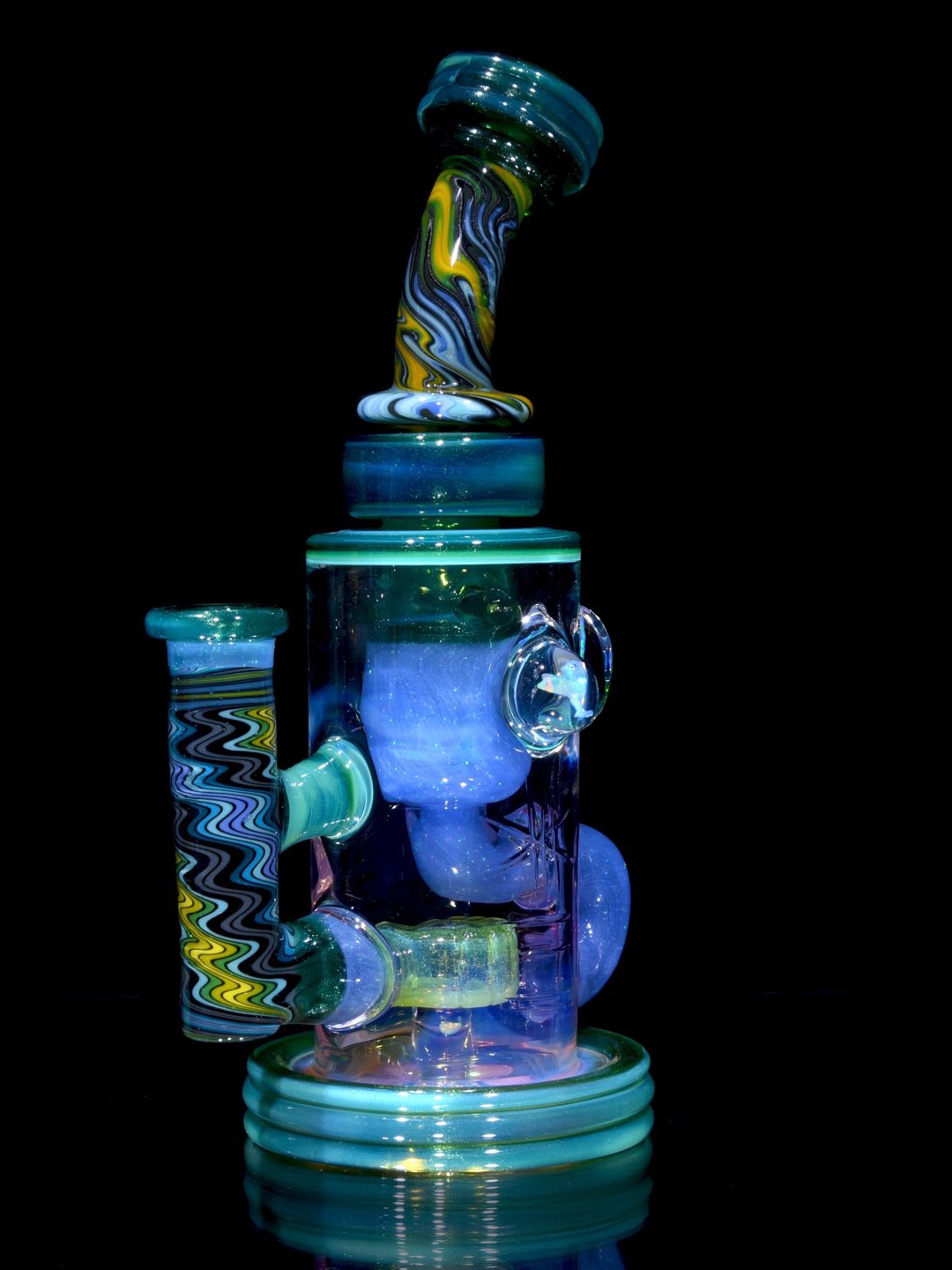 Preview pic of Bronx Glass - Fully-worked Klein Recycler w/ Gridded Perc & NY State Lady Liberty Opals - 14mm Female