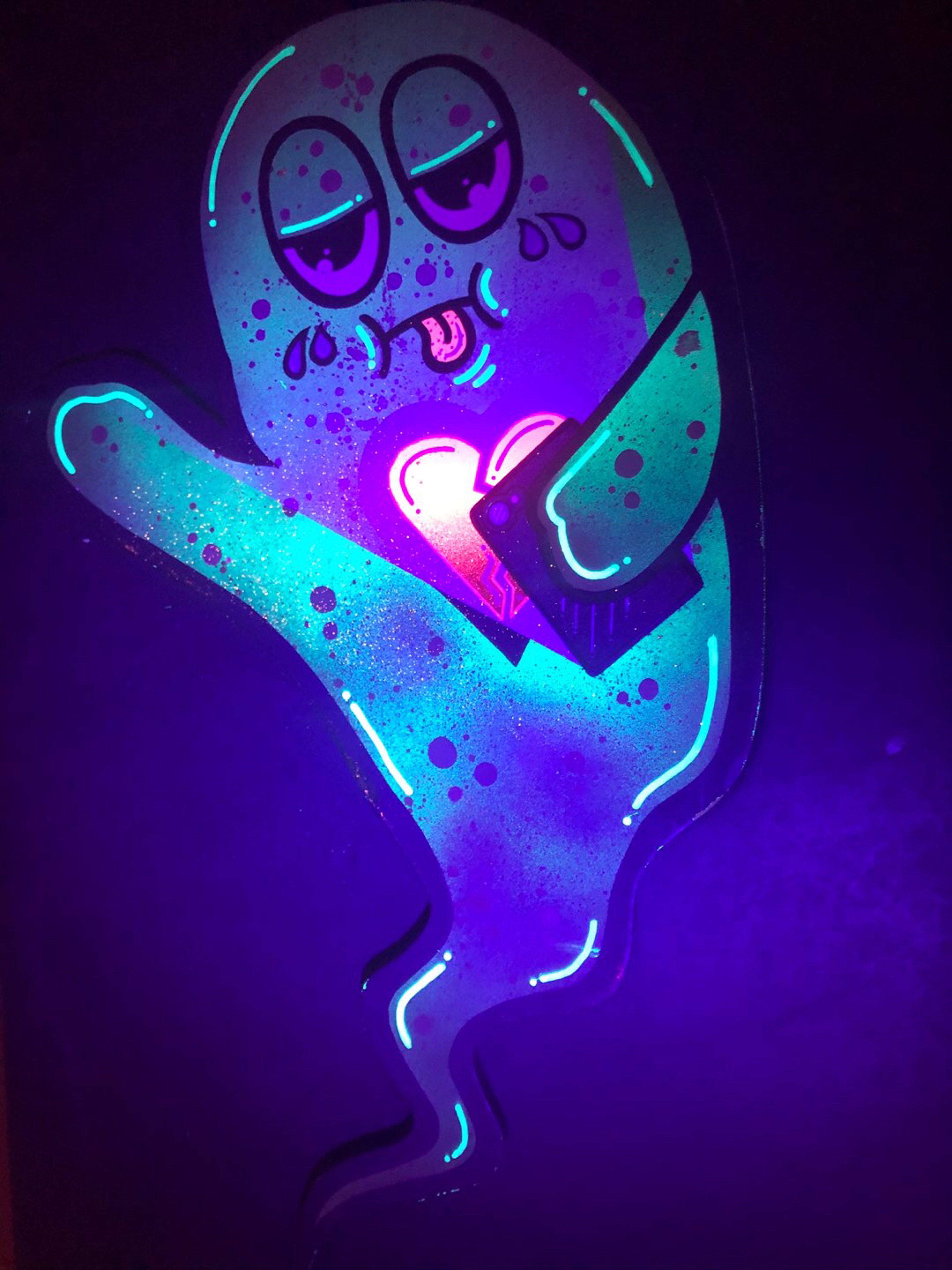 “Ghosted” by Mad Rabbit Painted Wood Blacklight Decoration image 0