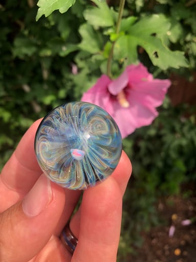 Preview pic of 32mm Fume wigwag marble with tumbled opal