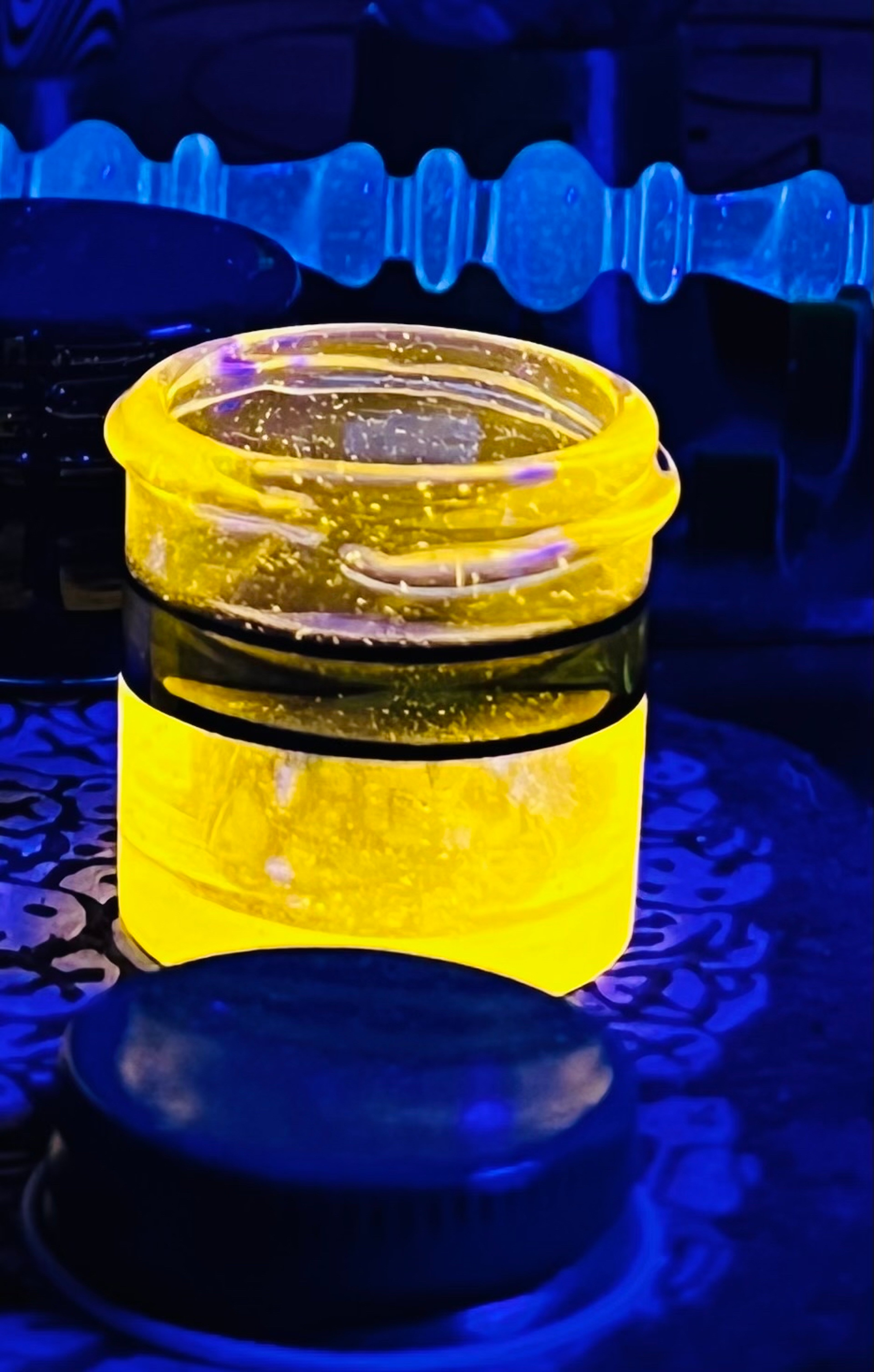 Preview pic of Selko XL heady UV reactive Heady glass jar custom cropal lid