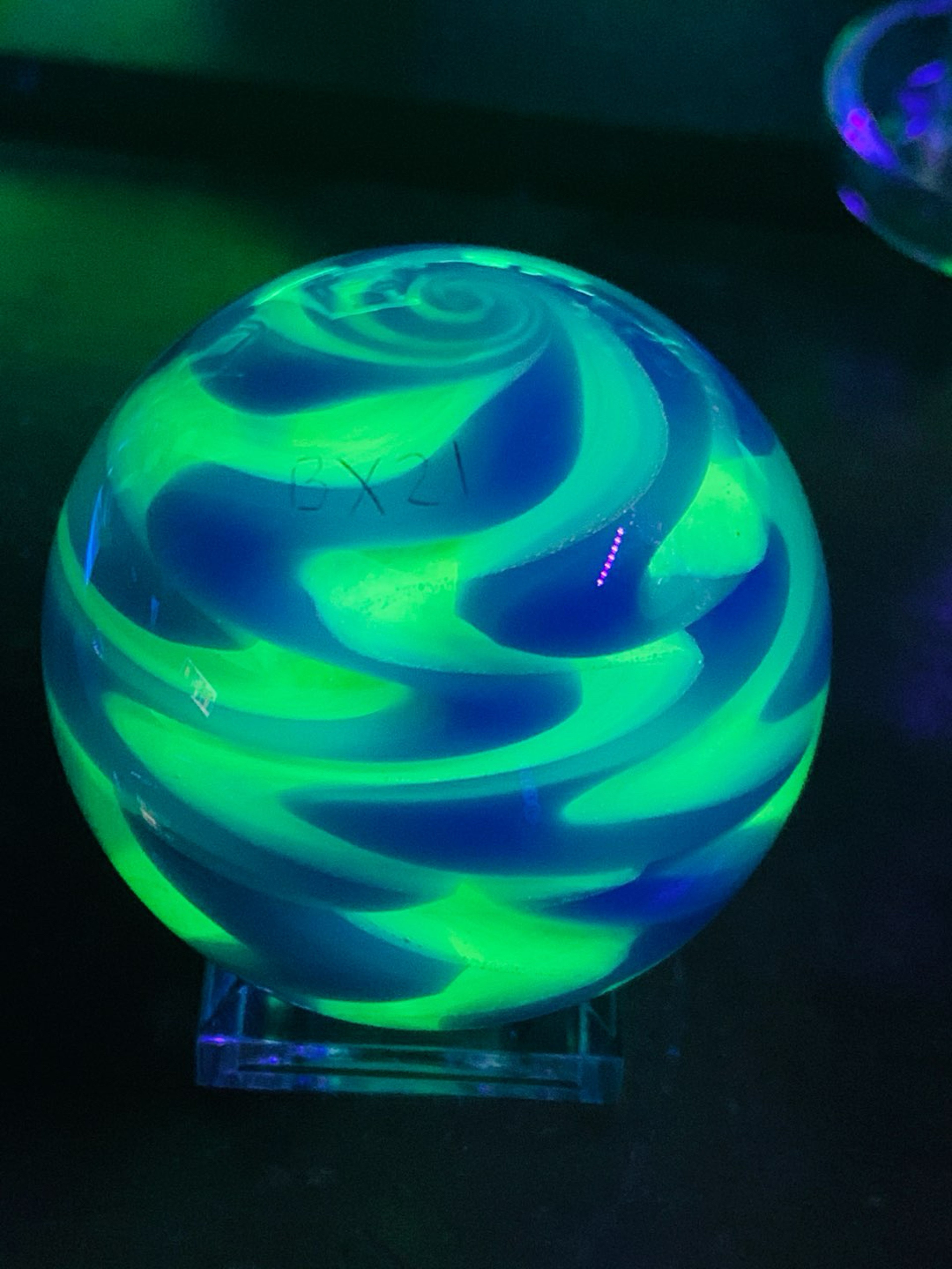 Preview pic of Eric Brock 1.49" Glass Heady Cap / Collectable Marble Signed  Blue Wave UV