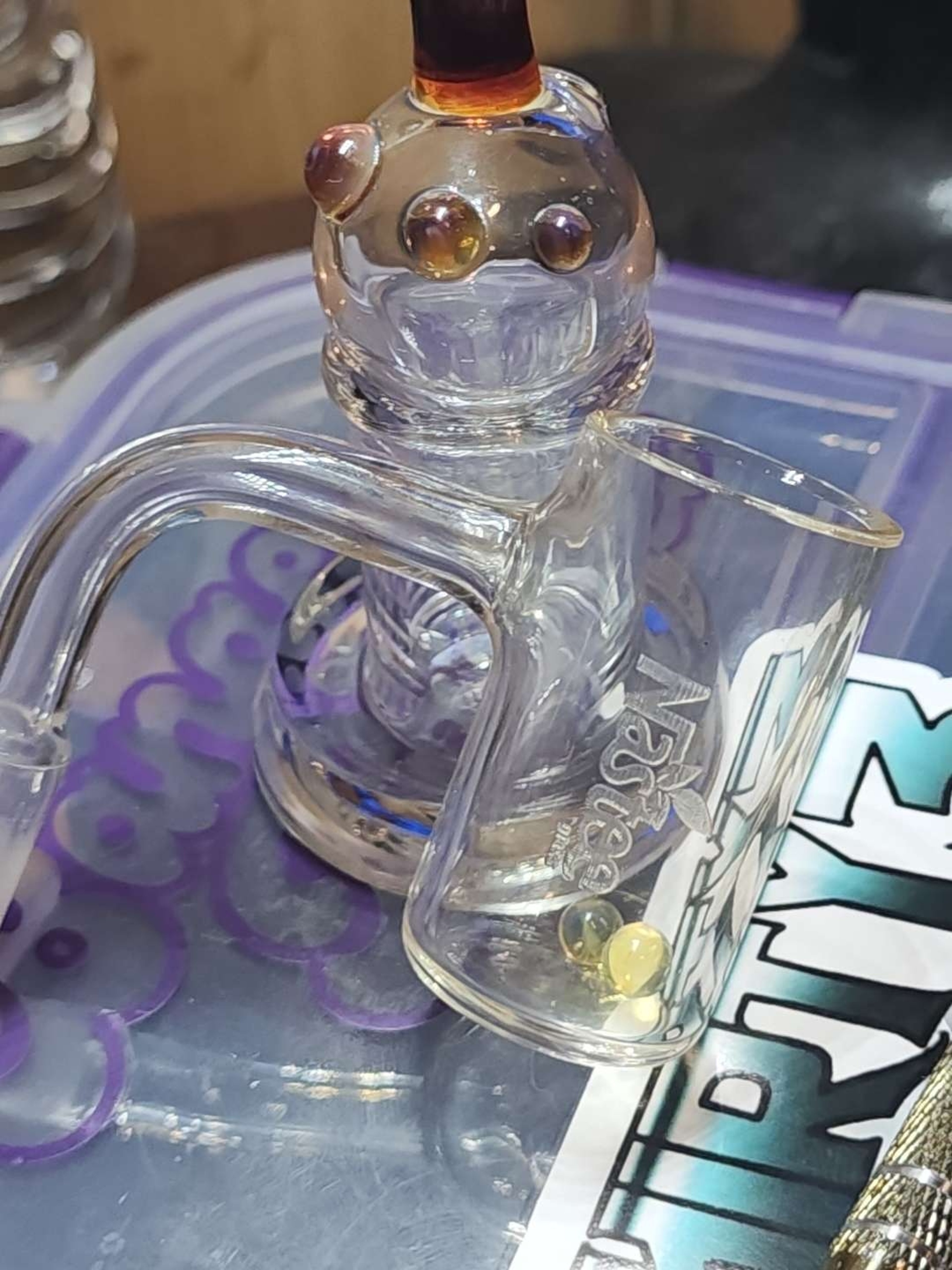 Preview pic of NasteeGlass Bucket Banger with Beer Glass Terp Pearls & Bubble Cap with Stand